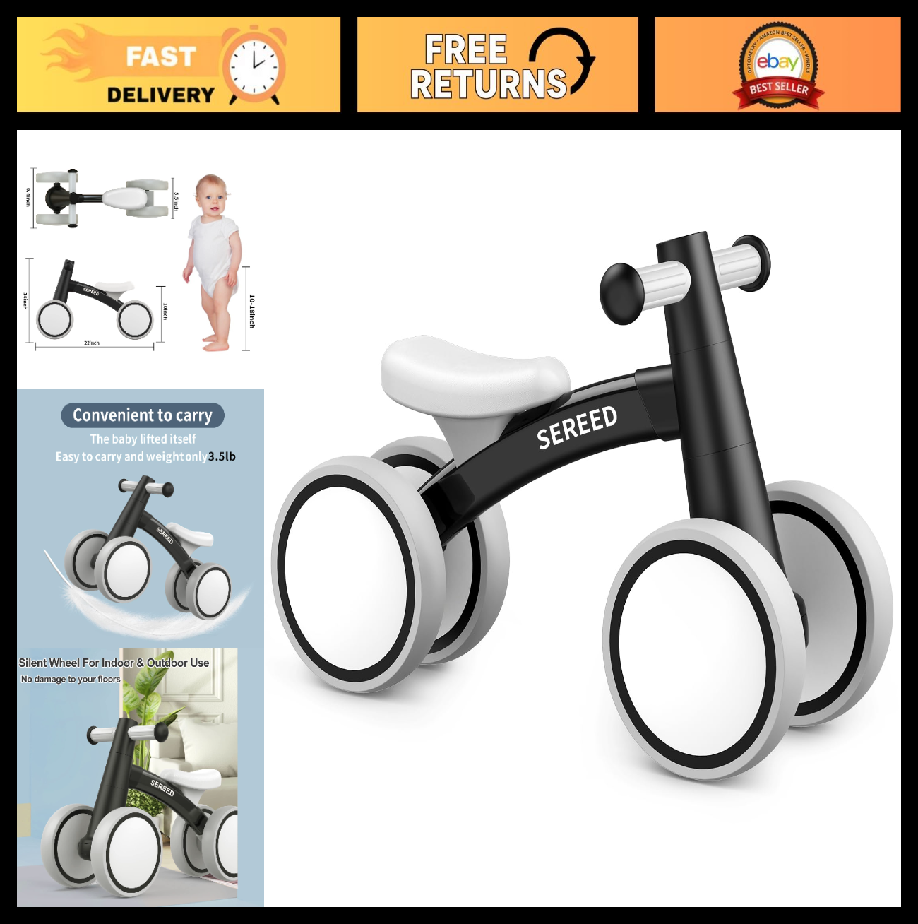 Toddler Balance Bike 12 24 Months | 4 Wheels Baby Bike for 1 Year Old | First Bi0