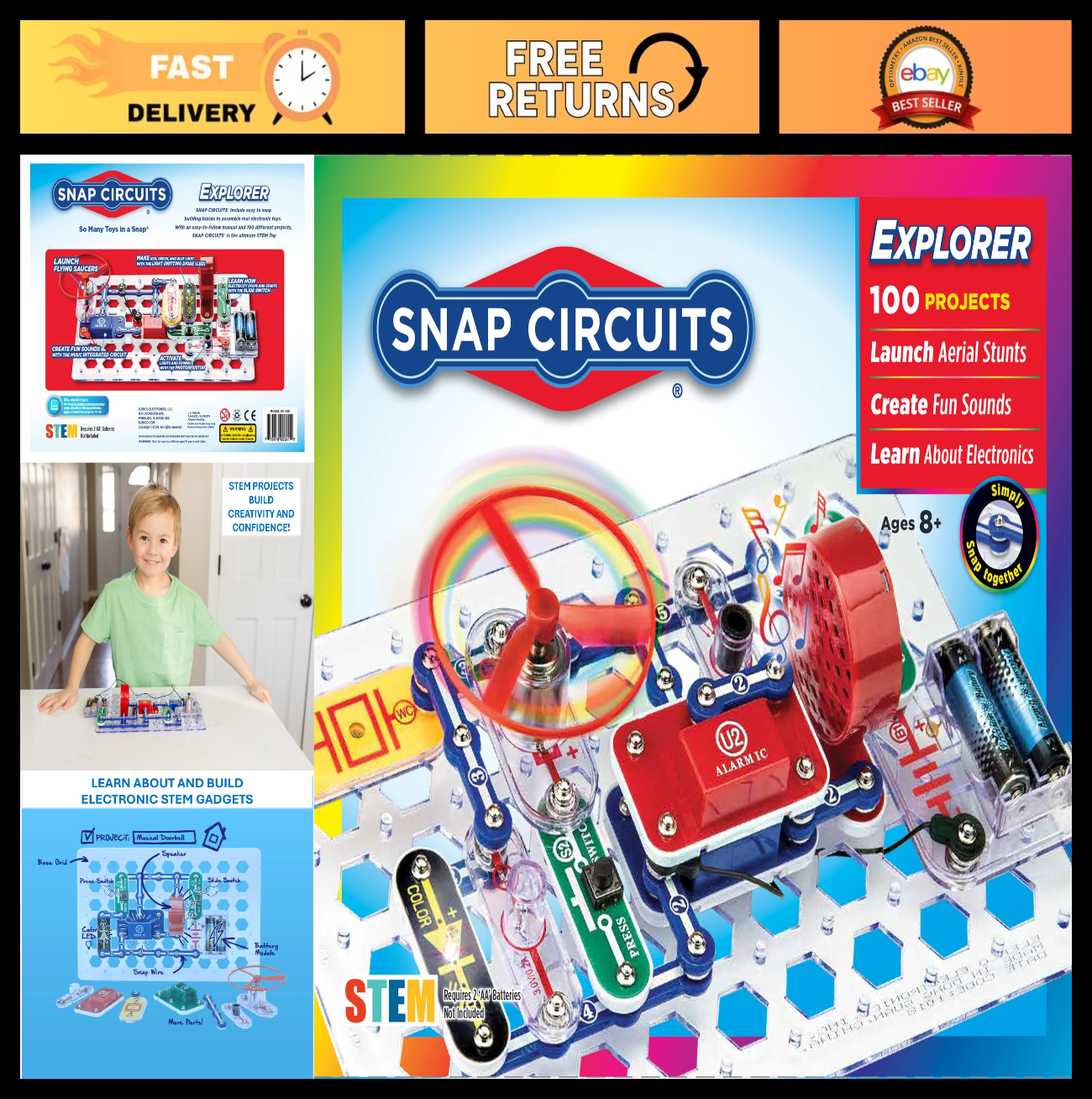 Electronics Exploration Kit for Kids 8+, 100+ Projects, STEM Learning, 28 Parts,0