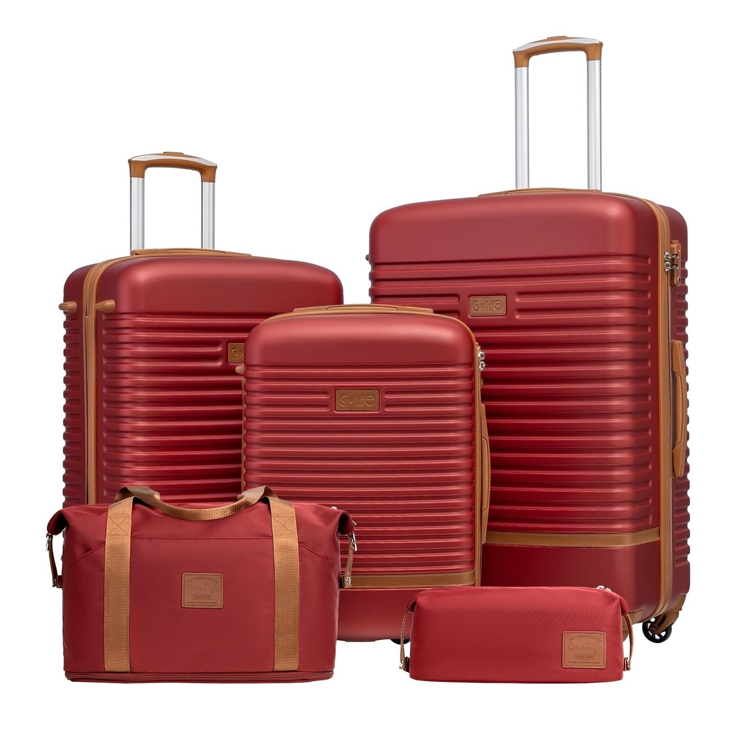 5-Piece Red Luggage Set - Carry-On Suitcase with 360° Spinner Wheels, Trolley Sl1
