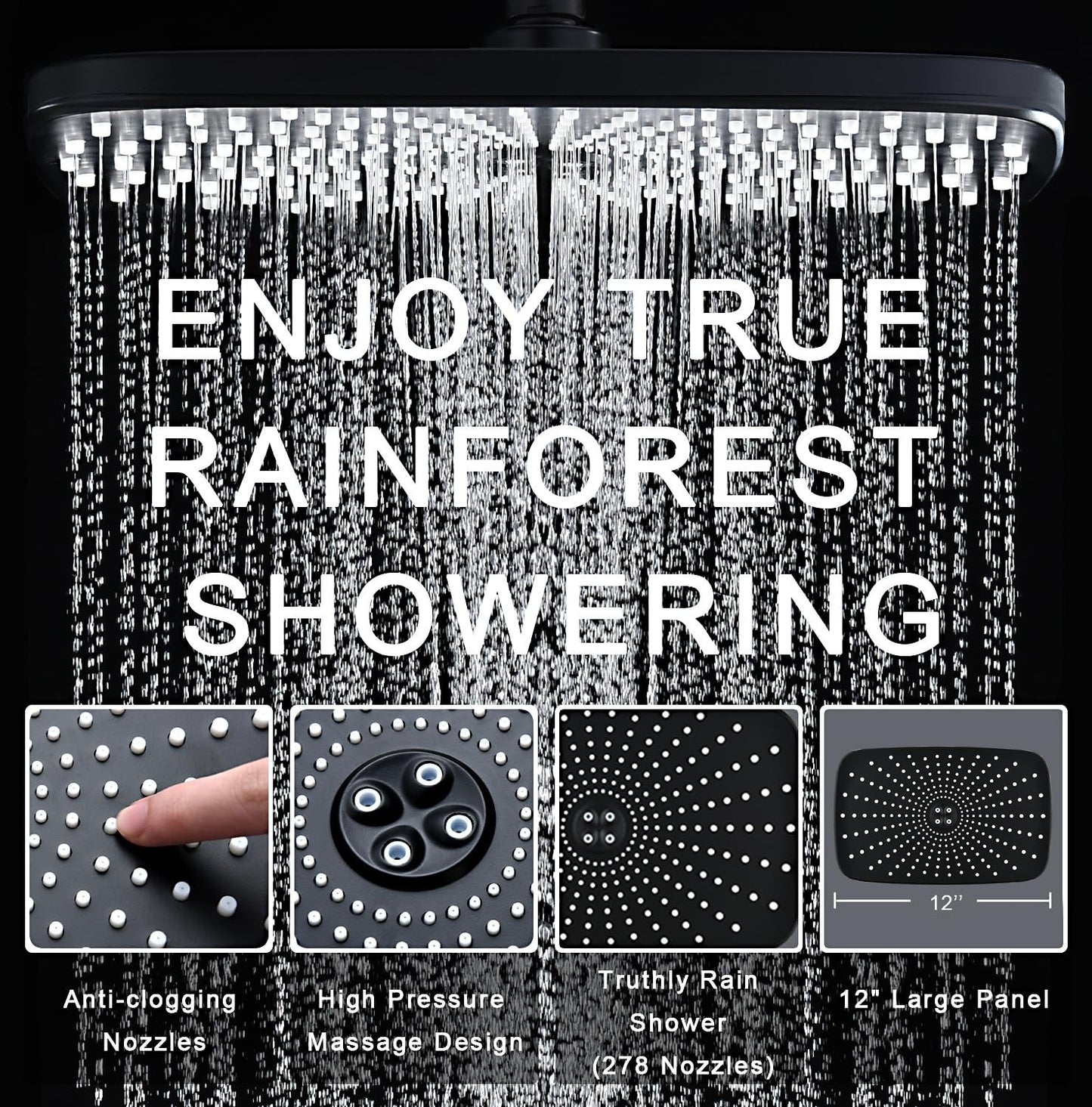 12" High Pressure Rain Shower Head & Handheld Combo, 9 Spray Settings, Magnetic4