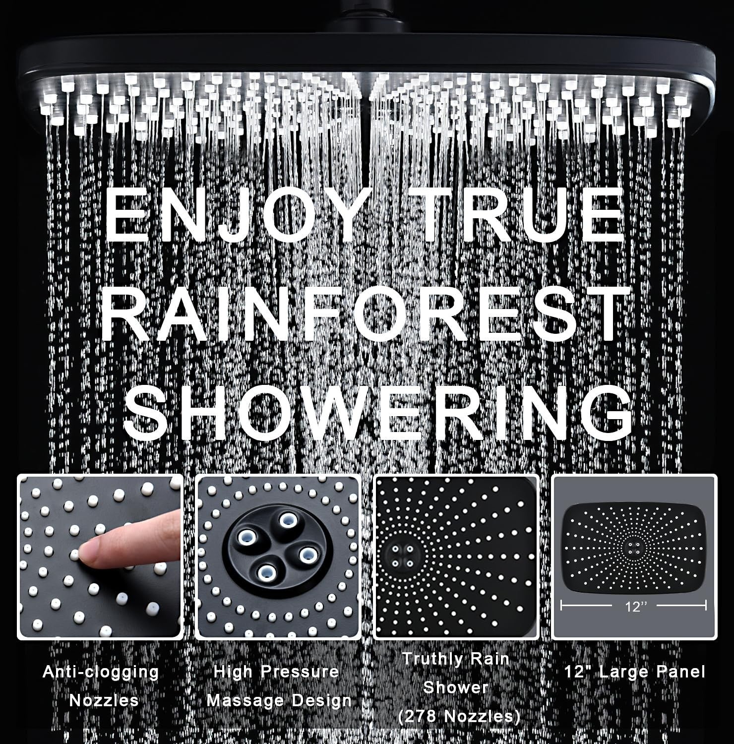 12" High Pressure Rain Shower Head & Handheld Combo, 9 Spray Settings, Magnetic4