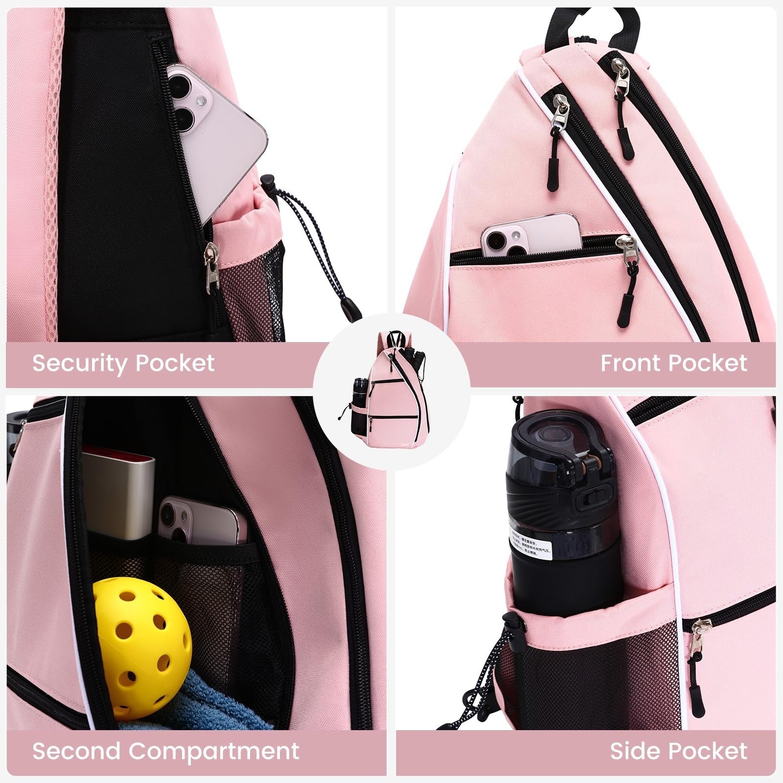 Adjustable Pickleball Backpack with Fence Hook, Large Capacity & Safety Pocket1