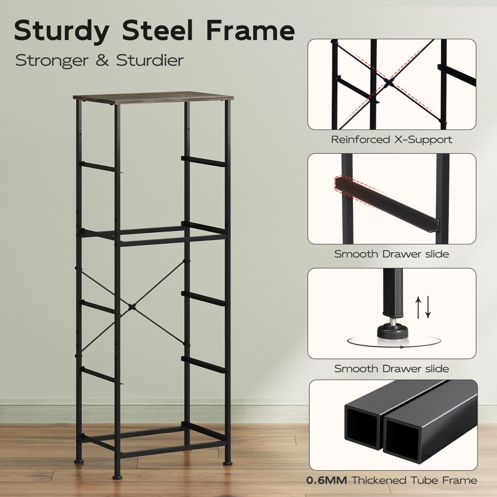 Tall Dresser for Bedroom - 5 Drawer Vertical Fabric Chest, Charcoal Black, Space8