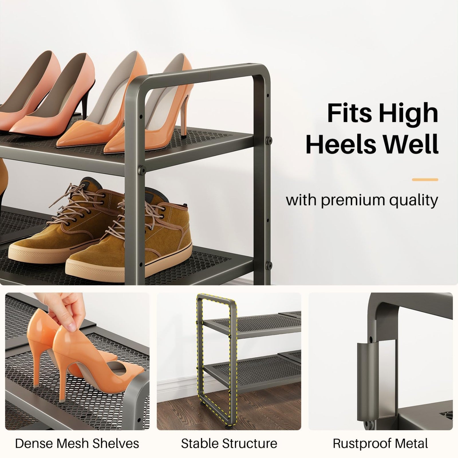 Expandable Shoe Rack Organizer   Adjustable Metal Storage Shelf, Stackable 2 Tie4