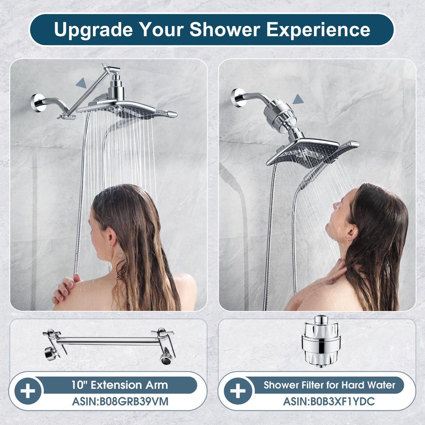 High Pressure Dual Shower Head Combo, Handheld & Rainfall Showerhead, 60" Hose5