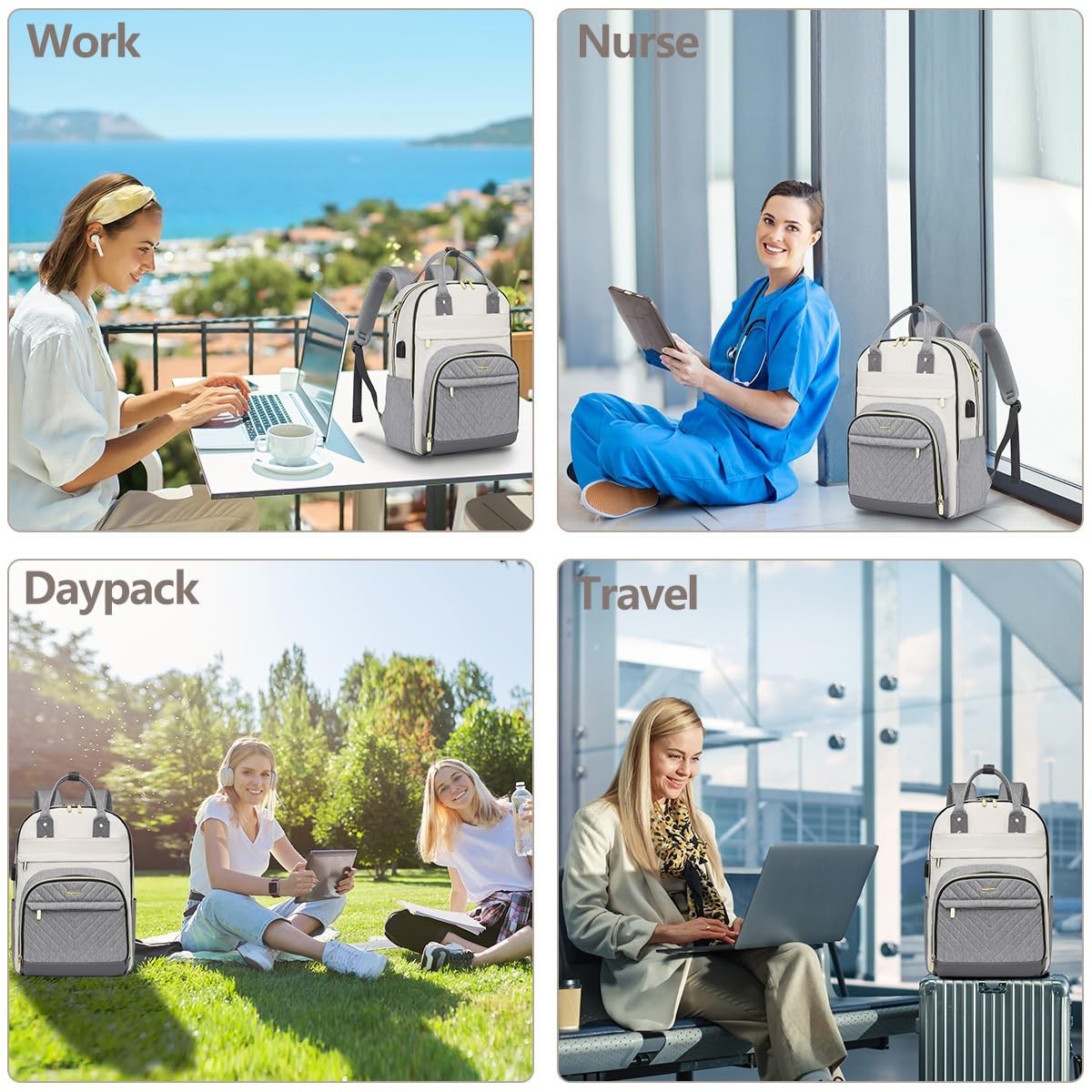 Stylish Laptop Backpack for Women   Travel Purse with USB Charger, 15.6" Waterpr6