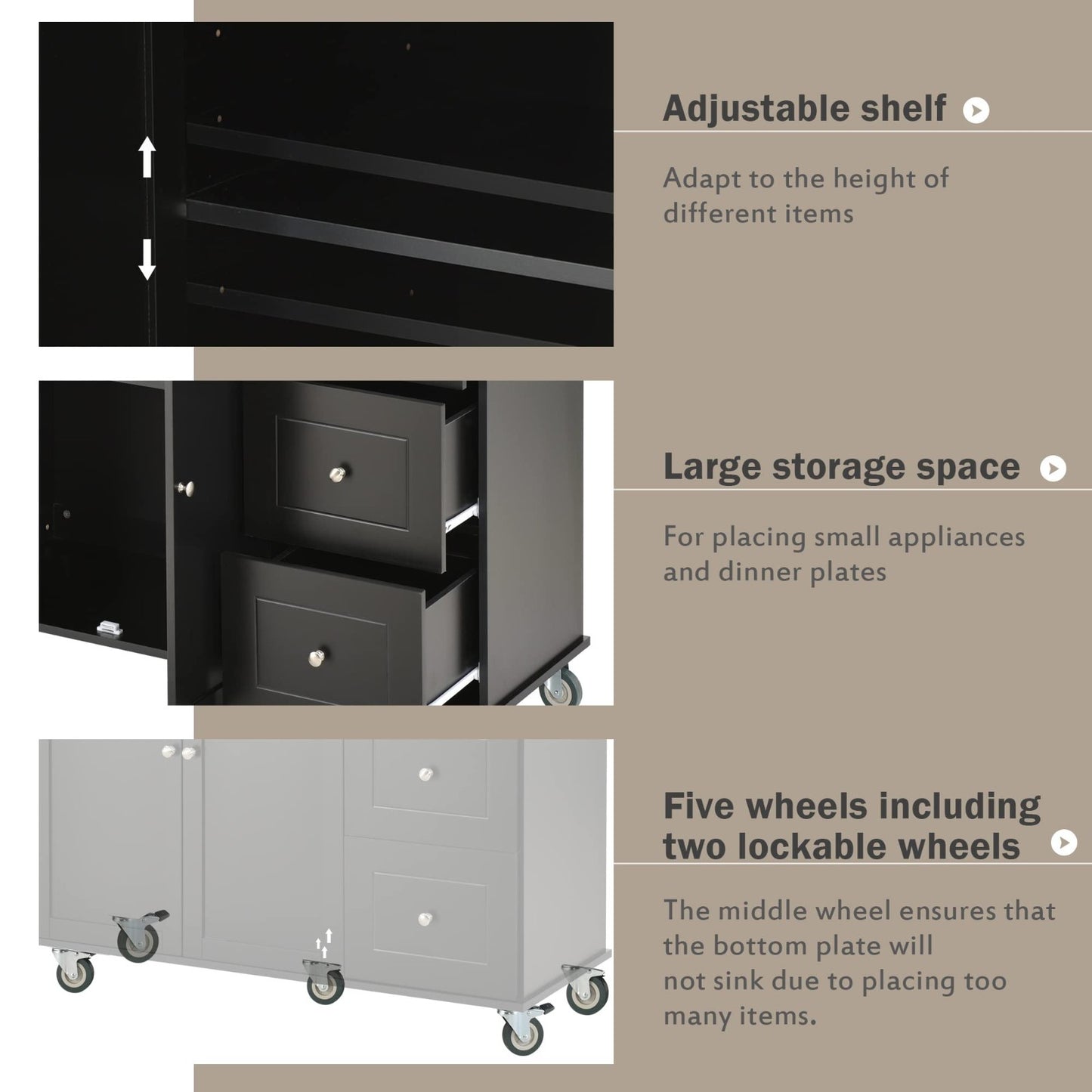 Mobile Kitchen Island with Solid Wood Top, Locking Wheels, Storage & Drop Leaf B8