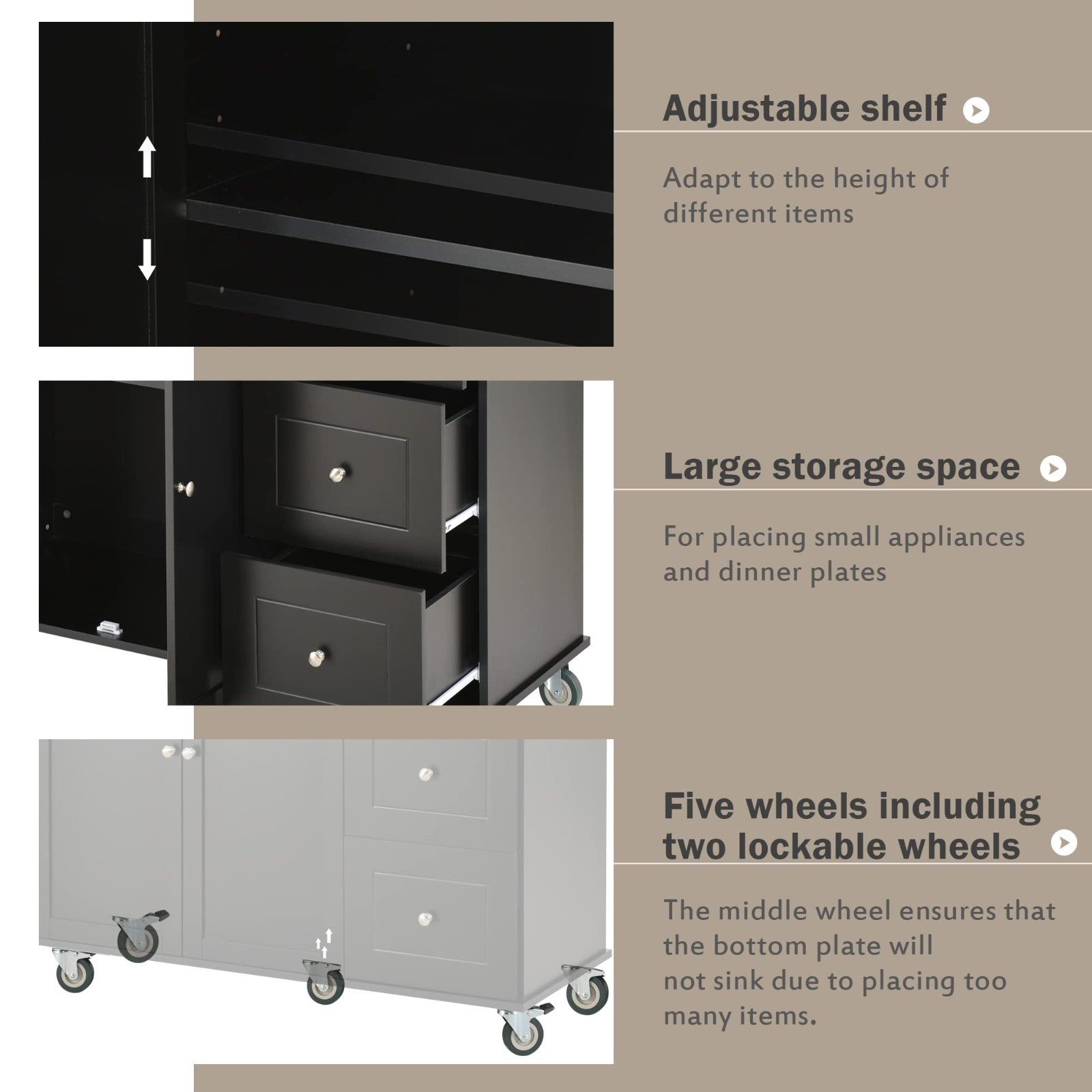 Mobile Kitchen Island with Solid Wood Top, Locking Wheels, Storage & Drop Leaf B8