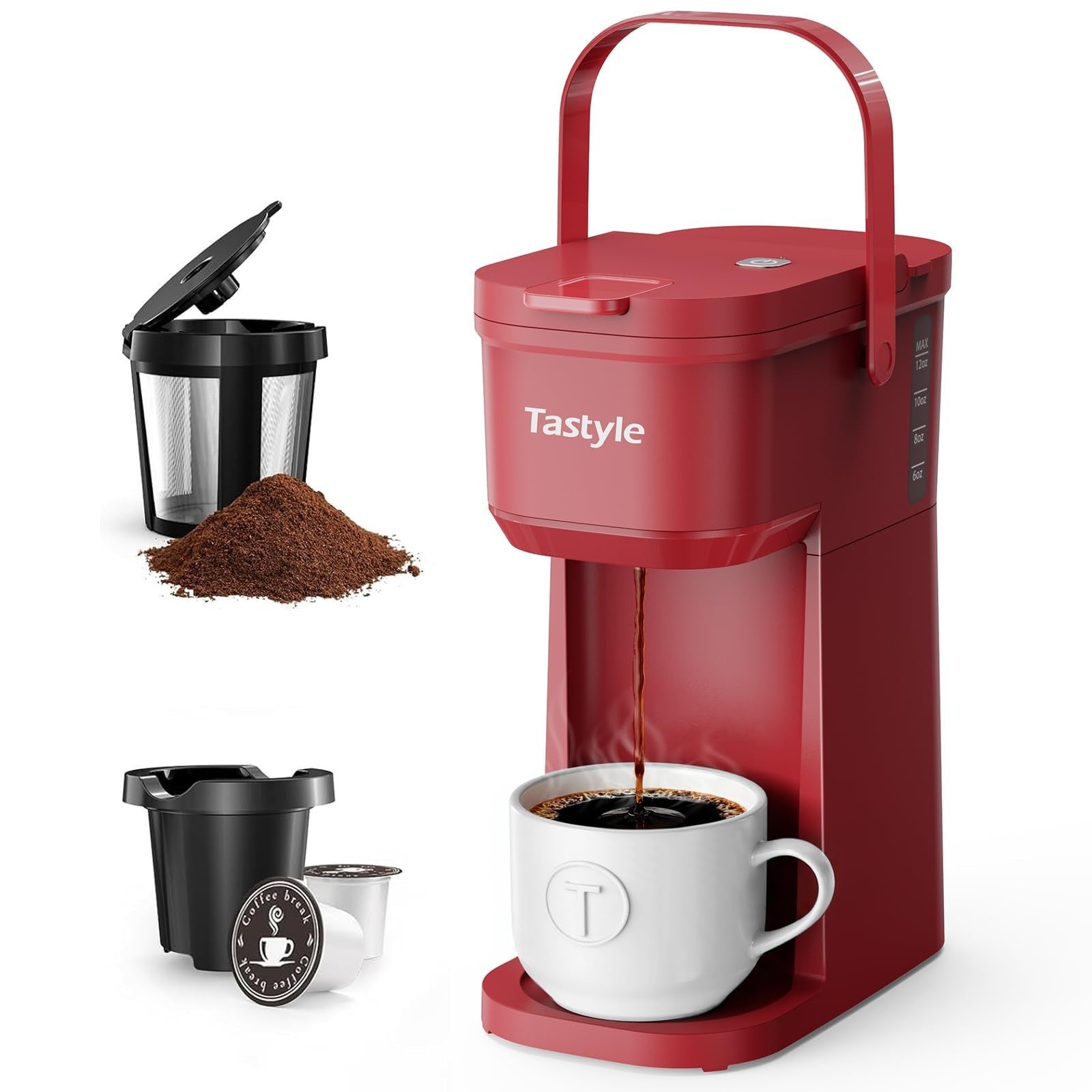 Compact Single Serve Coffee Maker for K-Cups & Grounds, Portable Mini Brewer, 6-0