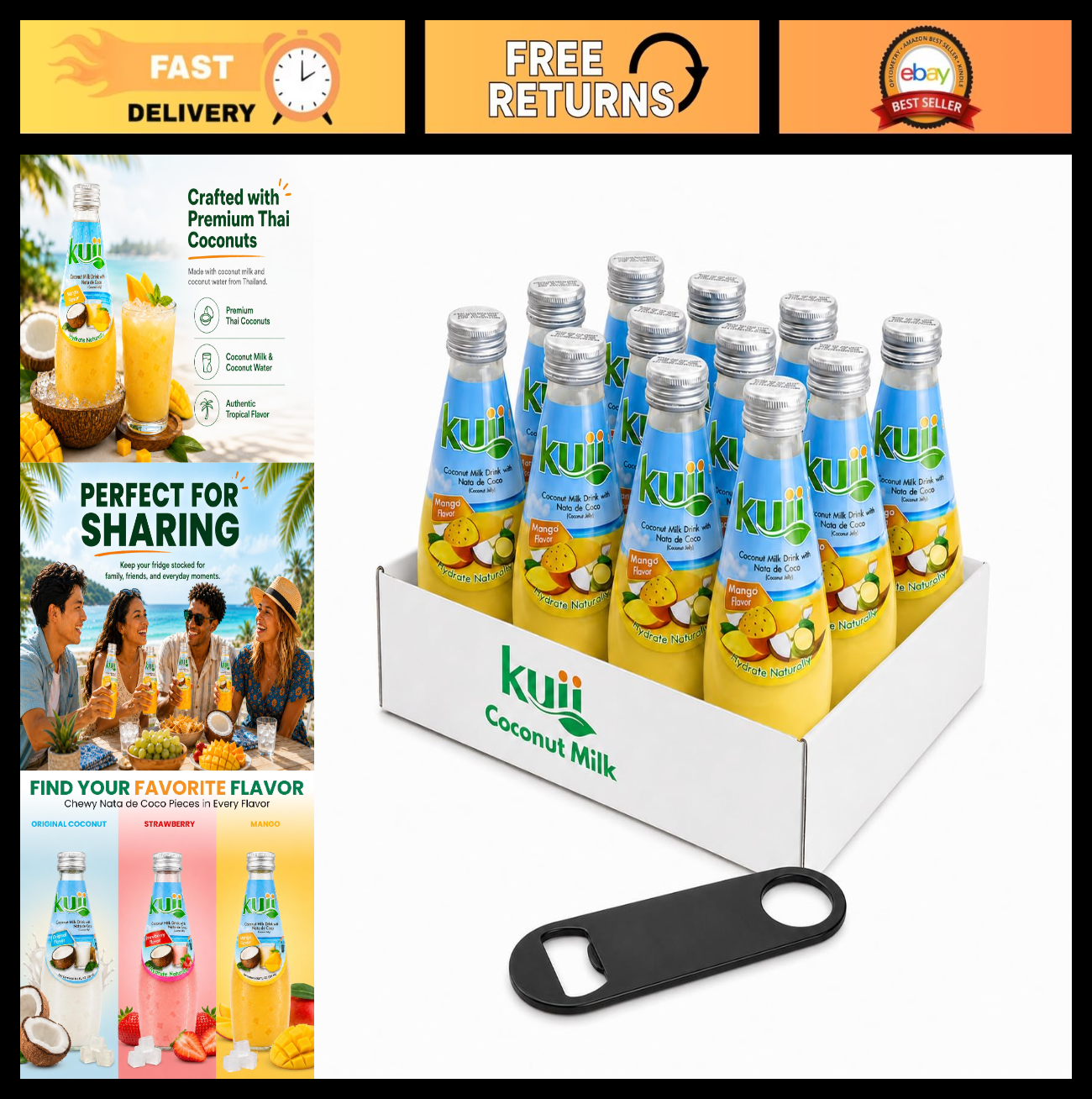 Mango Coconut Milk Drink with Nata de Coco & Bottle Opener - 12 Pack Refreshing0