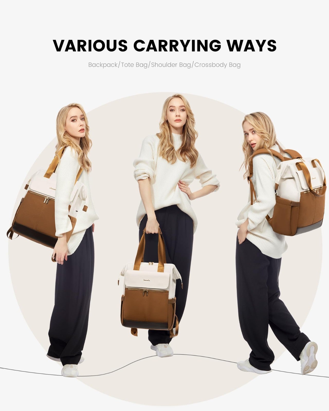 Stylish 15.6" Laptop Backpack for Women, USB Port, Waterproof, Tumbler Holder, T6