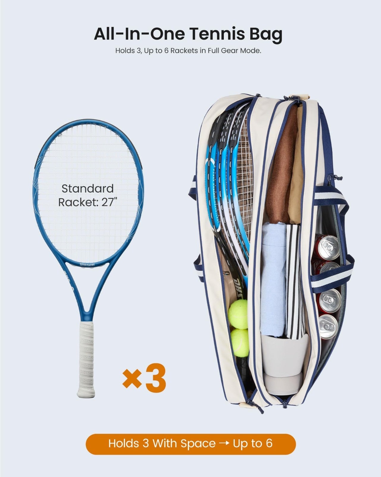 Water-Resistant Tennis Bag for 3-6 Rackets, Shoe Compartment & Insulated Pocket2