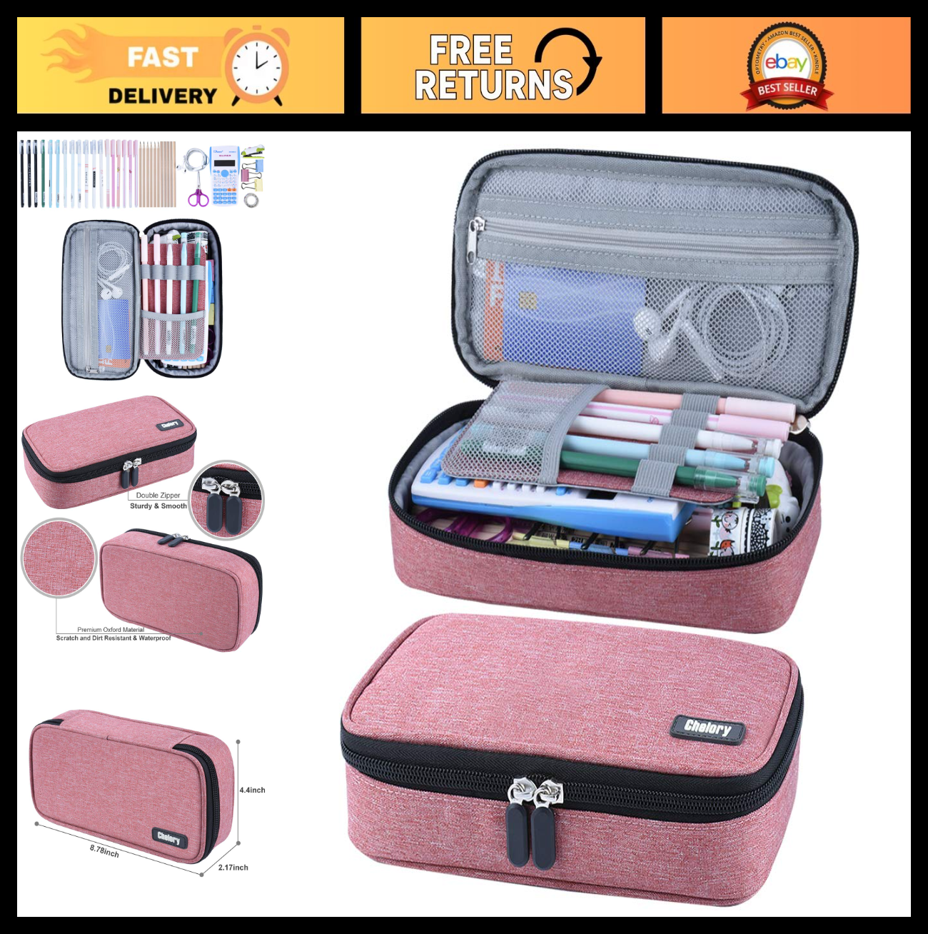 Large Capacity Pencil Case   Versatile Storage Pouch for Pens, Markers & Makeup0