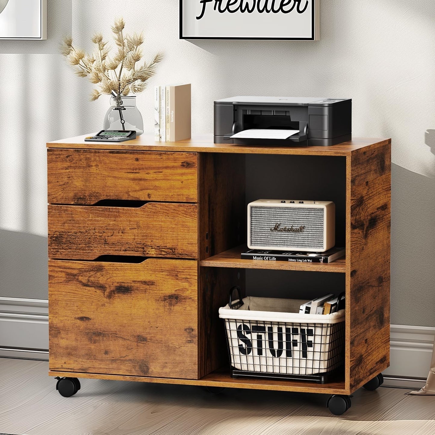 3 Drawer File Cabinet   Rolling Lateral Storage with Adjustable Shelves for Home1