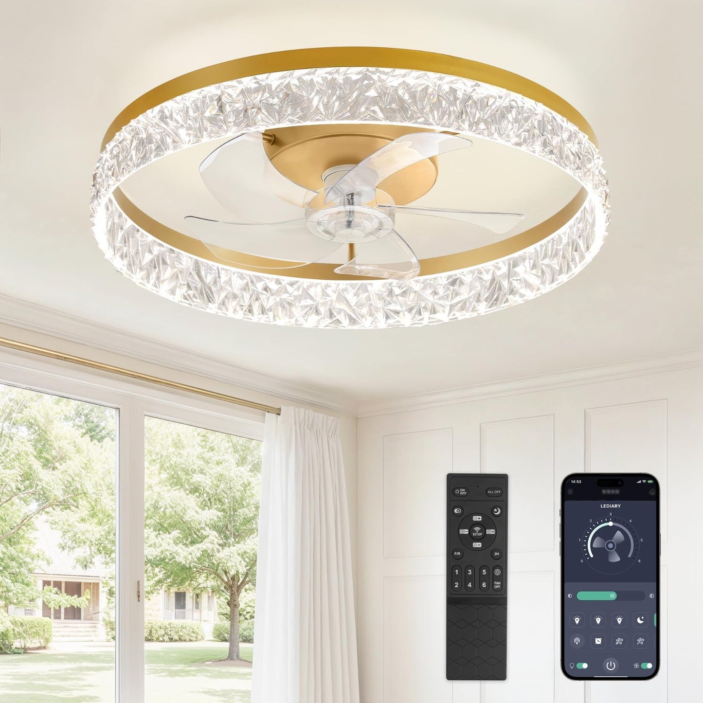 22" LED Ceiling Fan with Lights & Remote, Dimmable, 6 Speeds, Flush Mount, Timer0