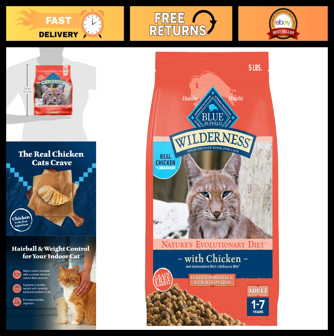 Wilderness Indoor Hairball & Weight Control Dry Cat Food, 5 lb   Grain Free, Hig0