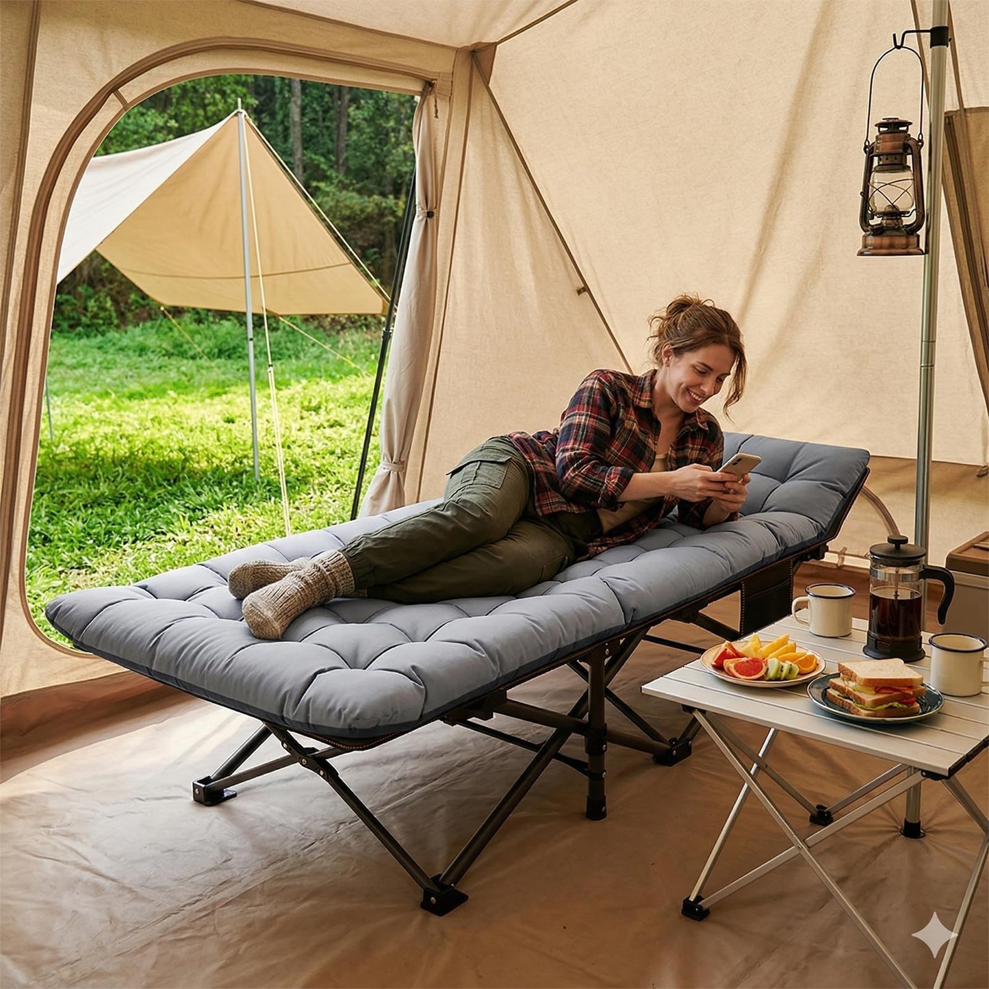XXL Folding Camping Cot for Adults   32" Wide, 900 lb Capacity, 2 Pack, Removabl8