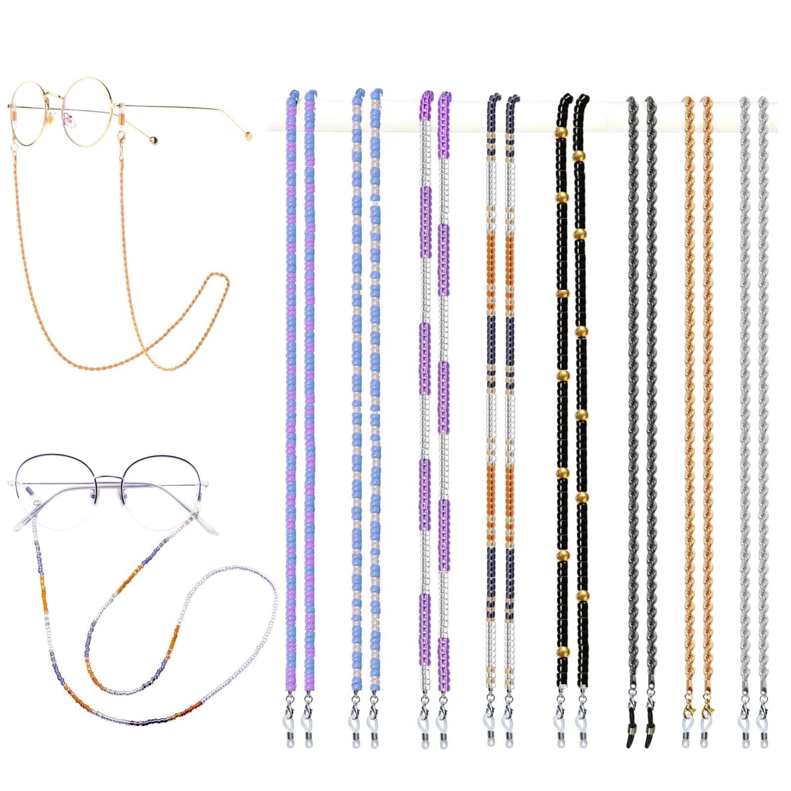 Beaded Eyeglass Chain Set - 8 Pcs Neck Strap Holders for Women, Stylish & Durabl1