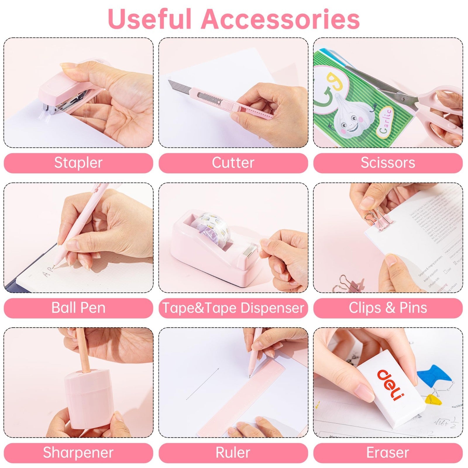 Pink Office Supplies Set   Desk Accessory Organizer Kit for Deli & Home Use4