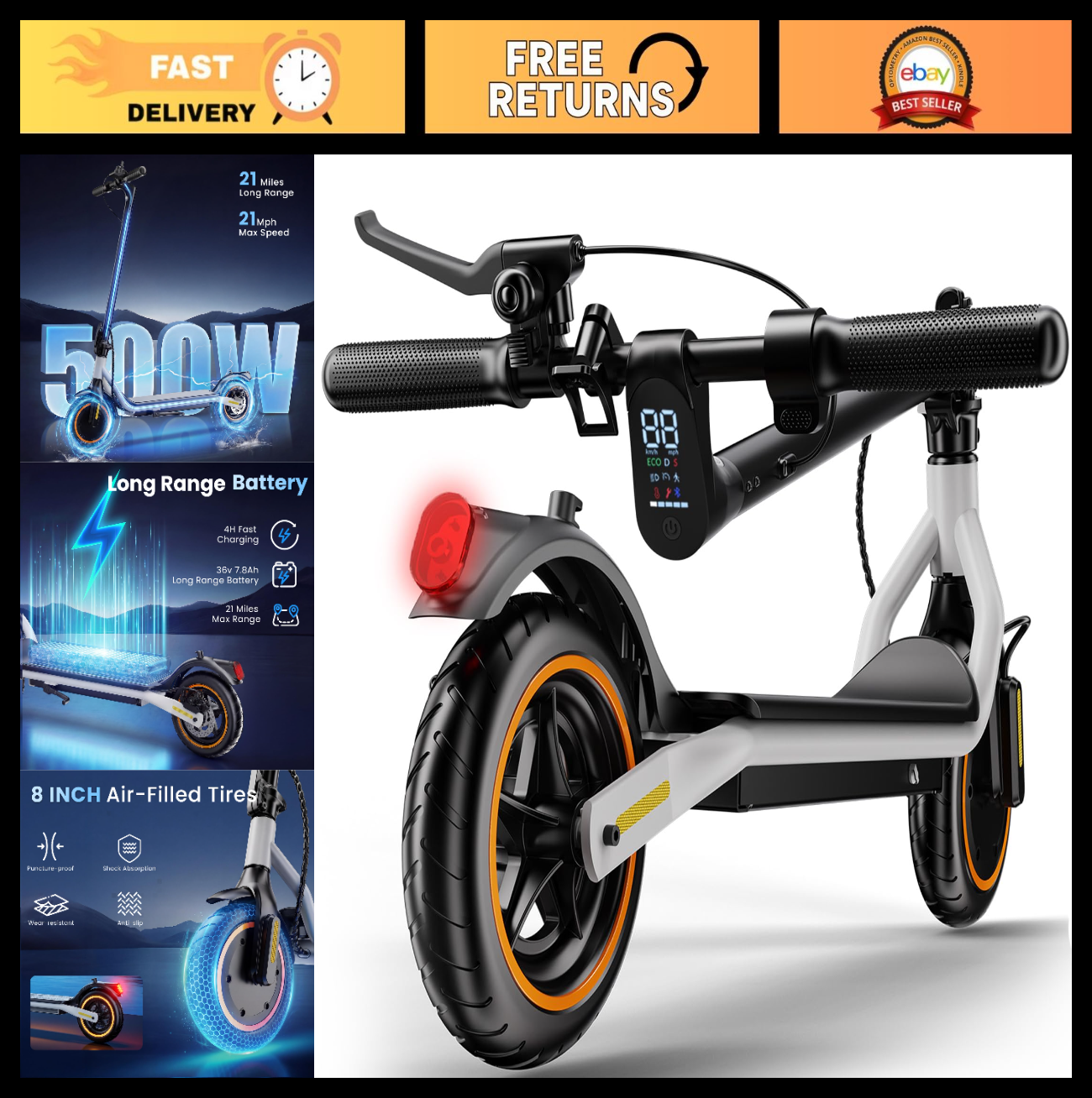 Powerful Electric Scooter for Adults & Teens, 1200W/1000W/500W Motor, 10''/8.5''0
