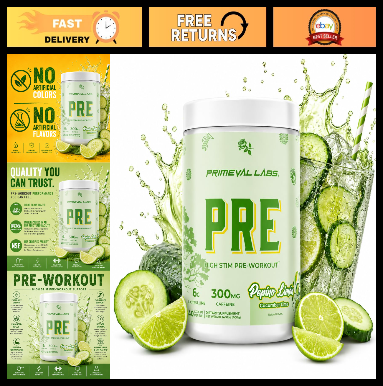 High-Stim Pre Workout Powder | Energy, Focus & Performance | 300mg Caffeine | 400