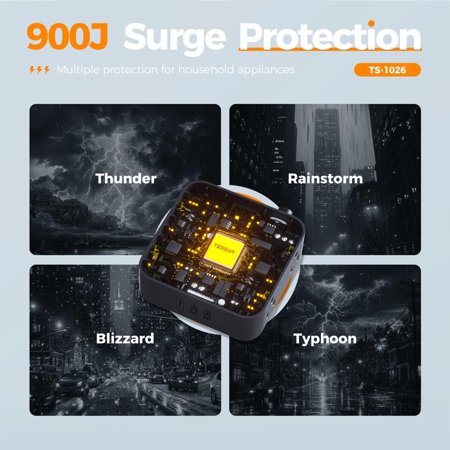 Surge Protector Power Strip with 900J Protection, 5 Ft Extension Cord, Black3