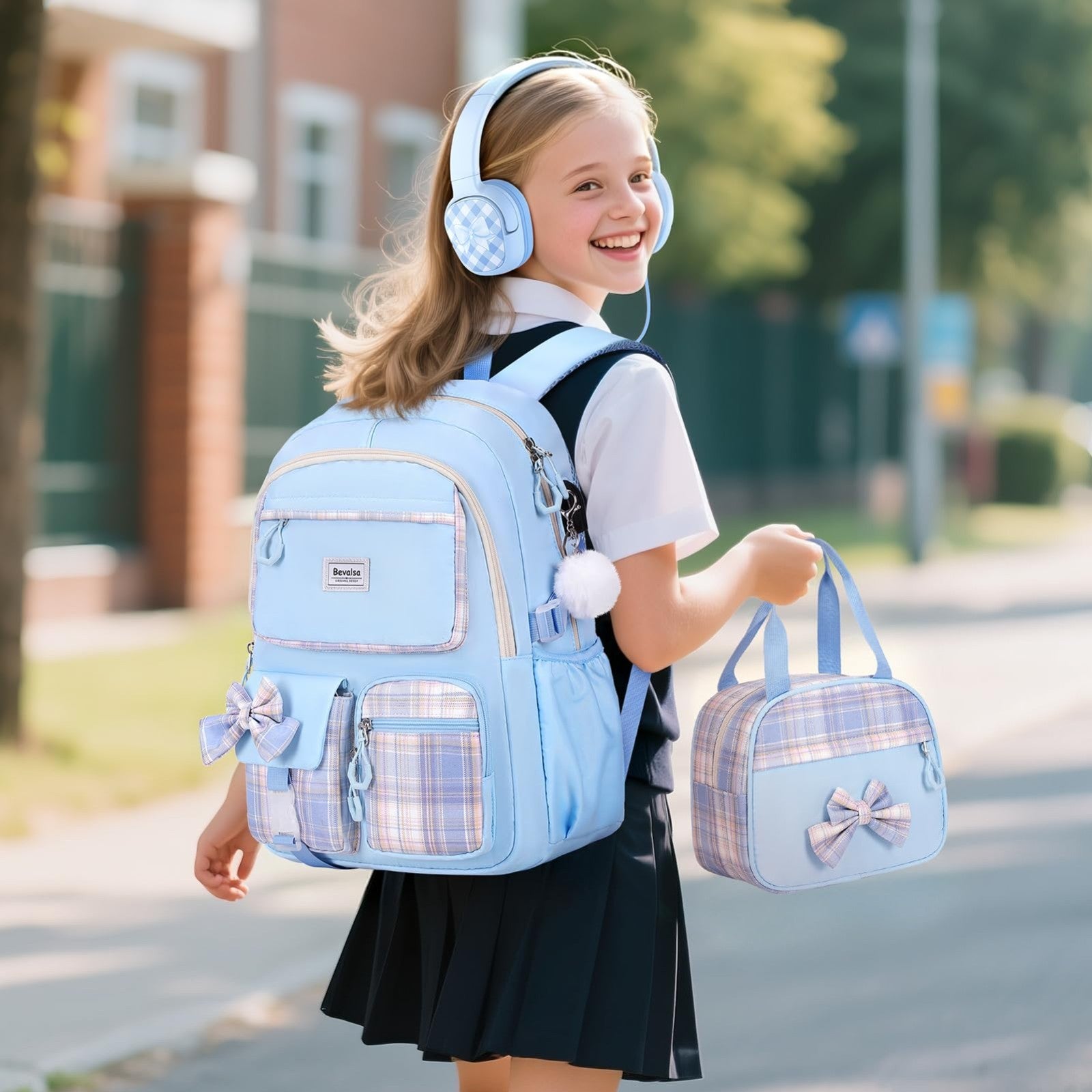 Cute Bow Backpack for Girls, School Bag Set with Lunch Bag & Pen Case, Stylish5