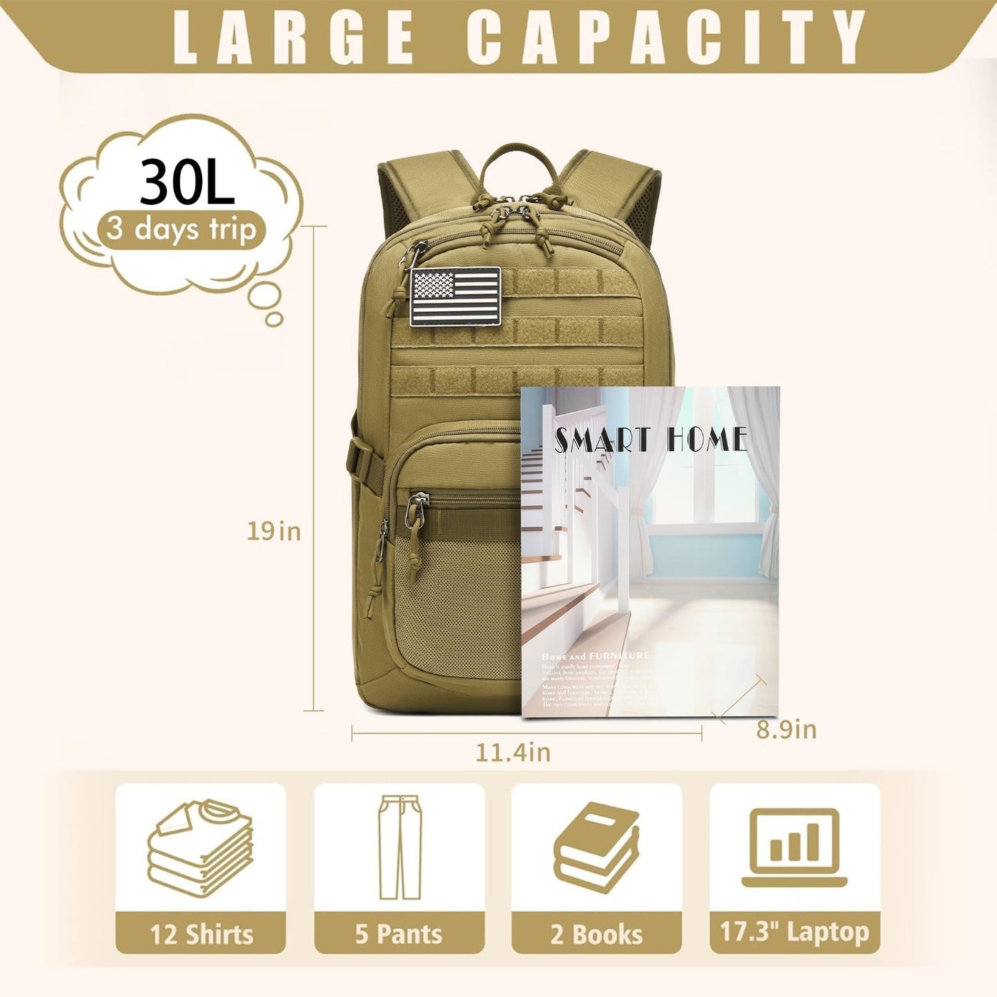 Tactical Military Backpack 30L, 3 Day Assault Pack with Molle System for Outdoor2
