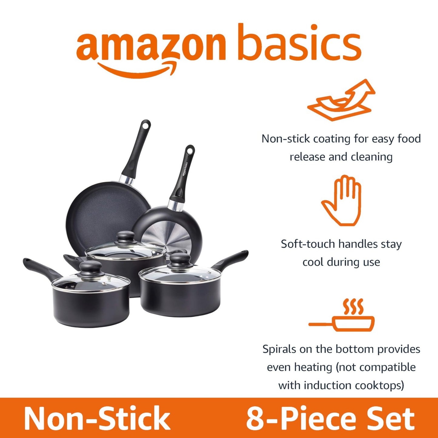 Non Stick 8 Piece Cookware Set, Pots & Pans, Kitchen Essentials, Black Finish3