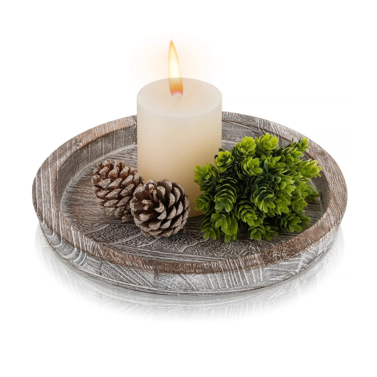 Round Wooden Decorative Tray - Candle Plate Holder for Coffee Table & Dining Roo1