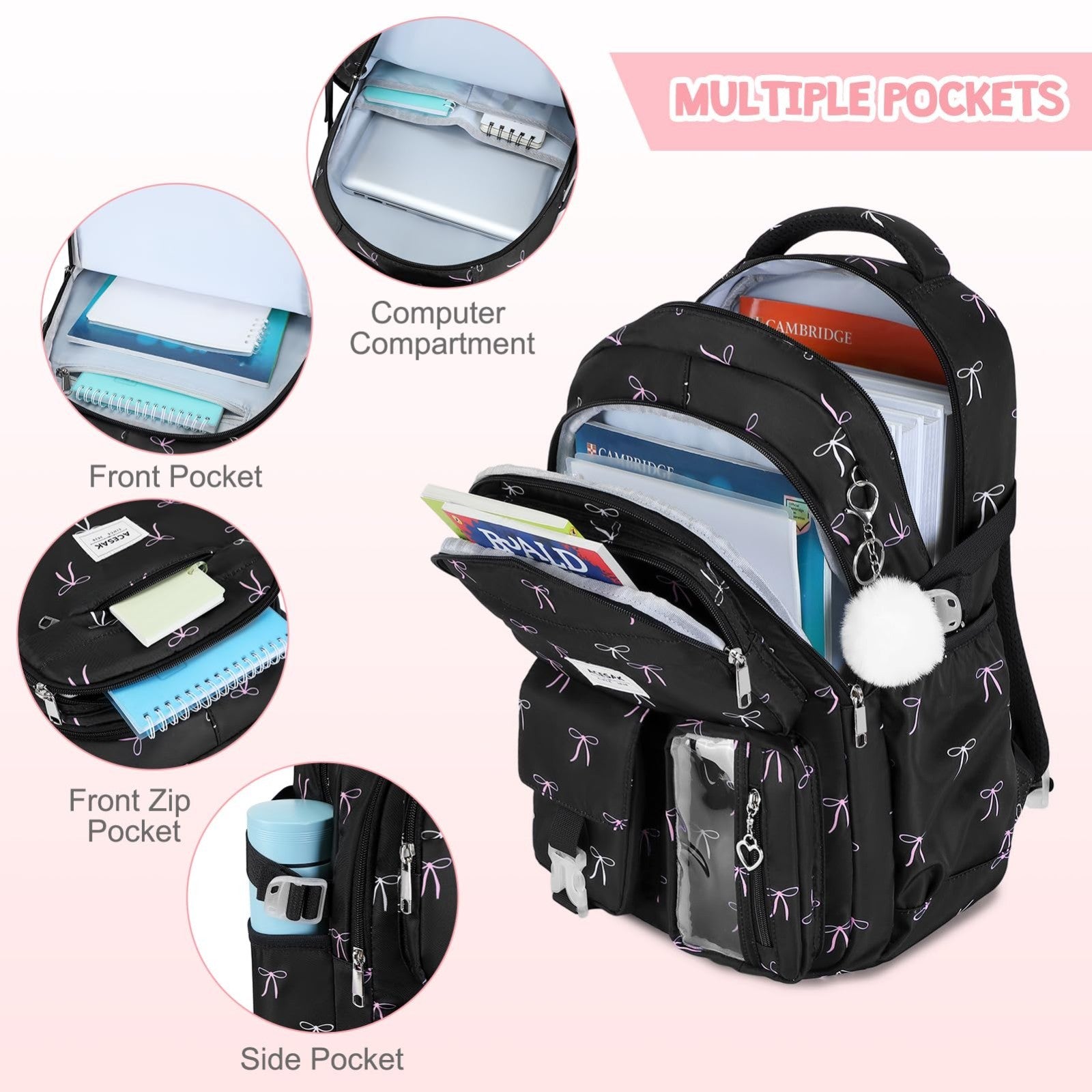 Stylish Girls Backpack Set with Tote, Crossbody Bag, Lunch Bag & Pencil Pouch  3