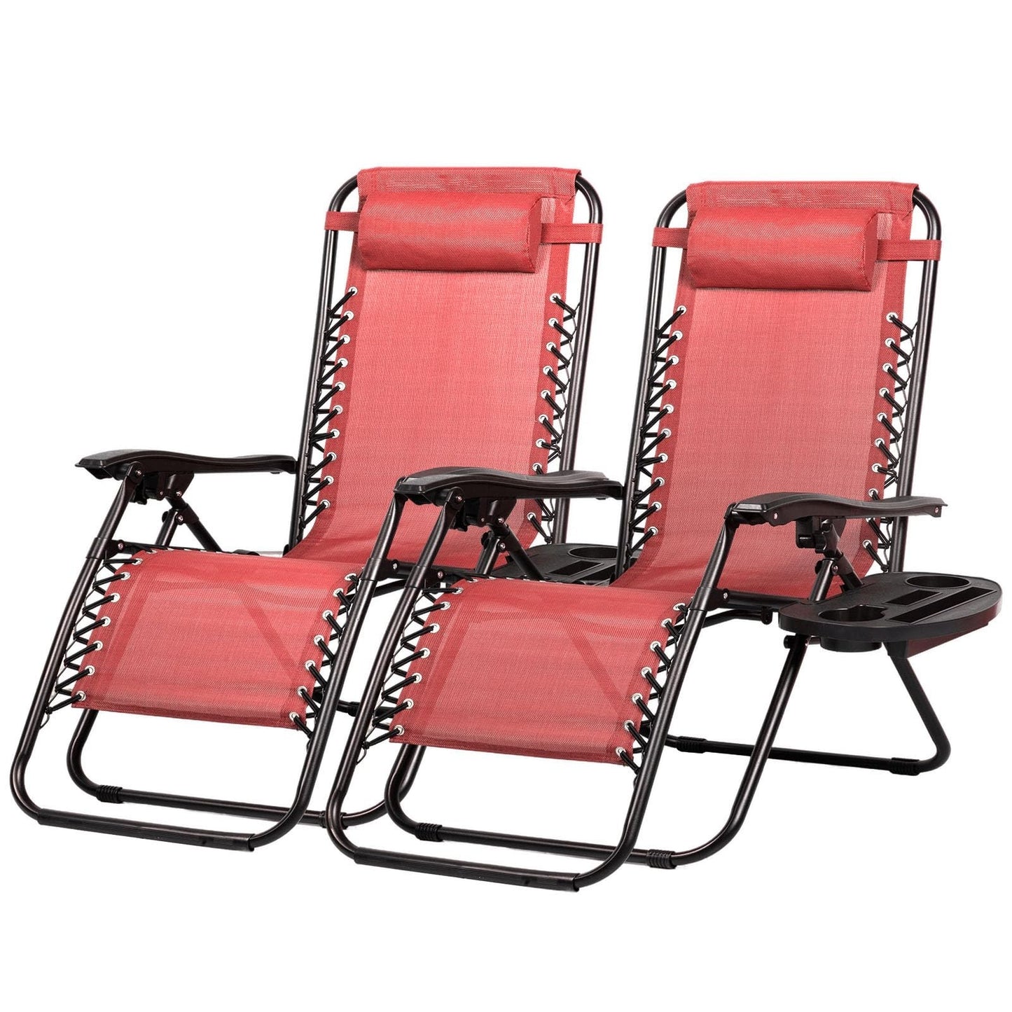 Set of 2 Adjustable Zero Gravity Lounge Chairs   Steel Mesh Patio Recliners with1