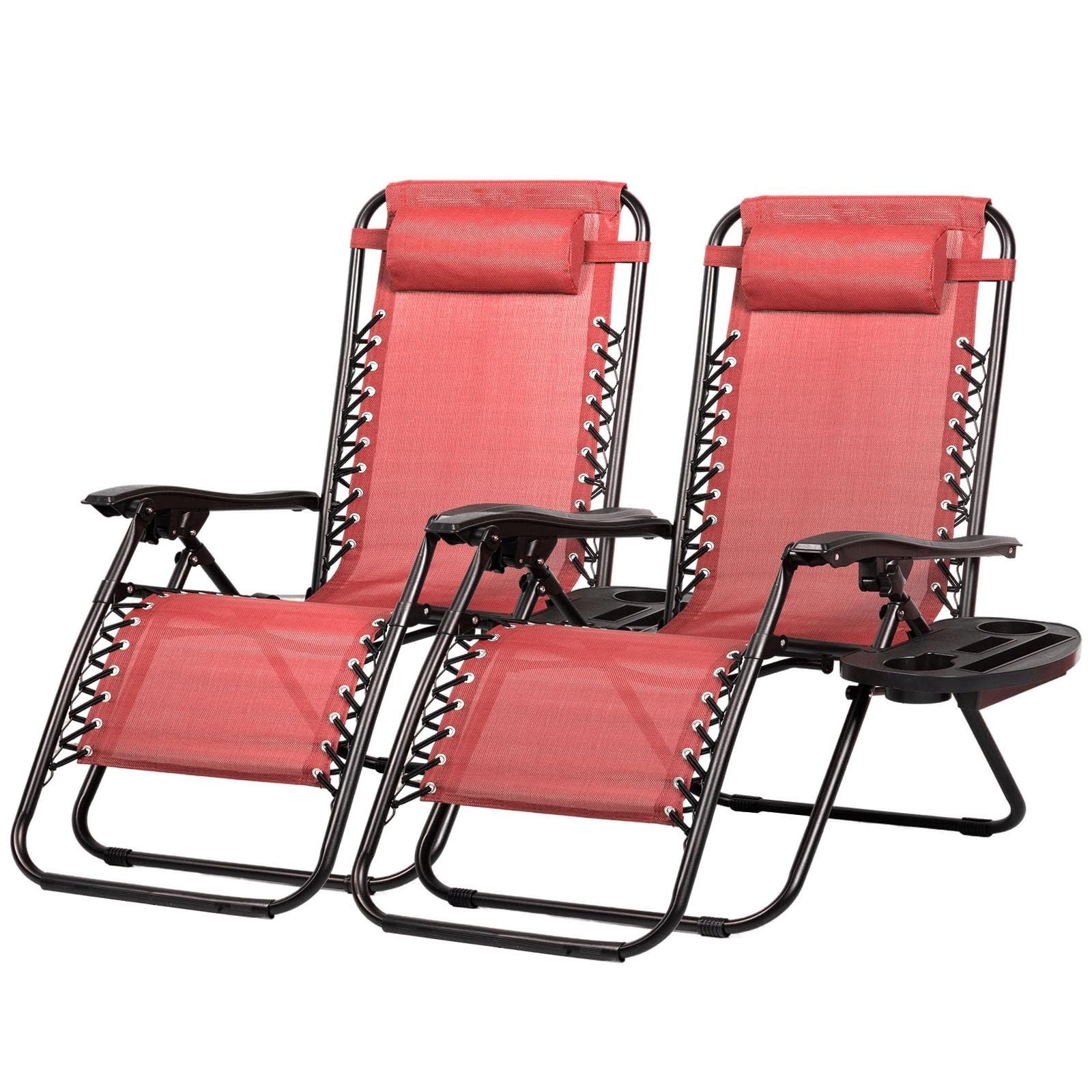 Set of 2 Adjustable Zero Gravity Lounge Chairs   Steel Mesh Patio Recliners with1