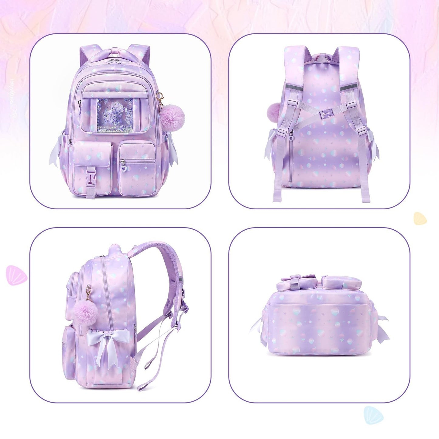 Girls' Purple Shell Backpack - Kids School Book Bag for Elementary & Primary Use6