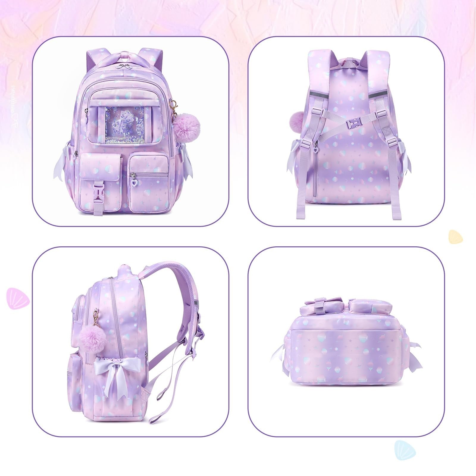 Girls' Purple Shell Backpack - Kids School Book Bag for Elementary & Primary Use6