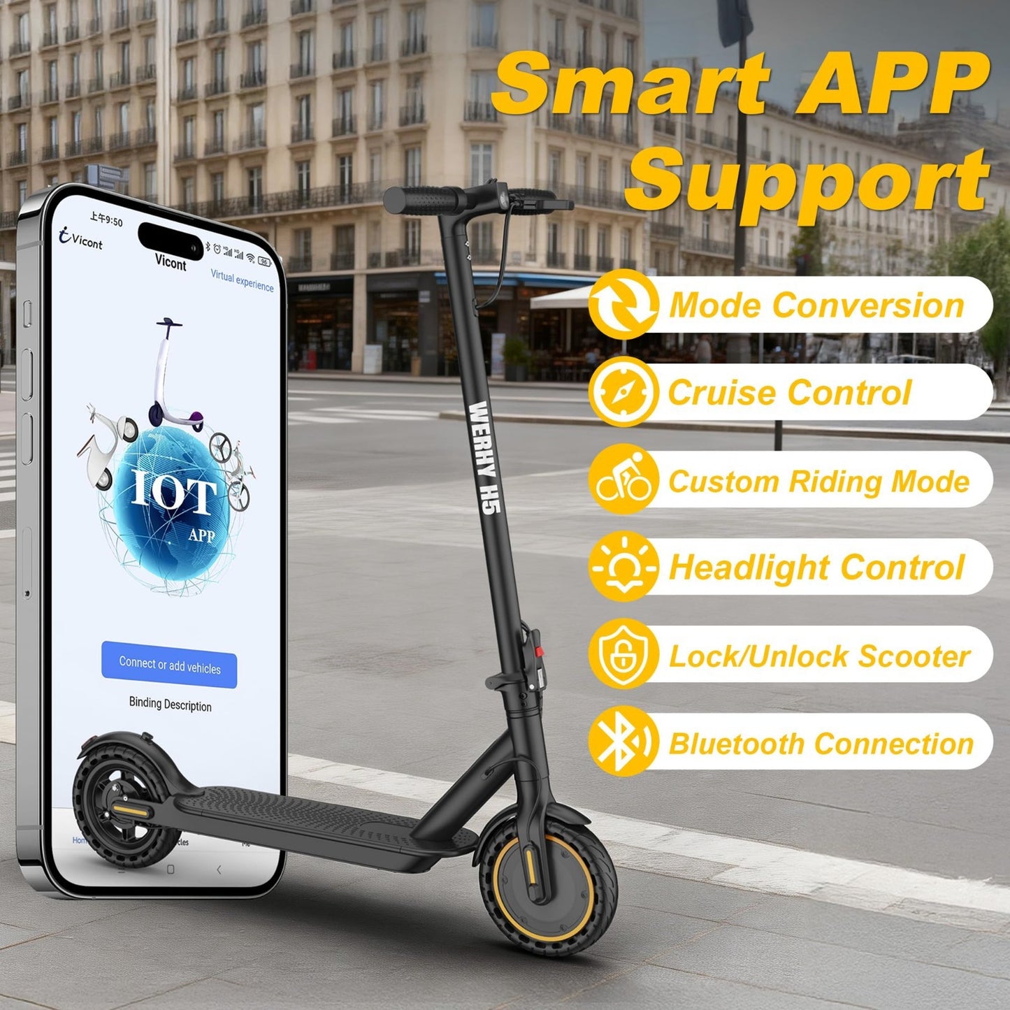 Powerful Electric Scooter 500W Motor, 19MPH Speed, 16-27 Miles Range, Folding E-2