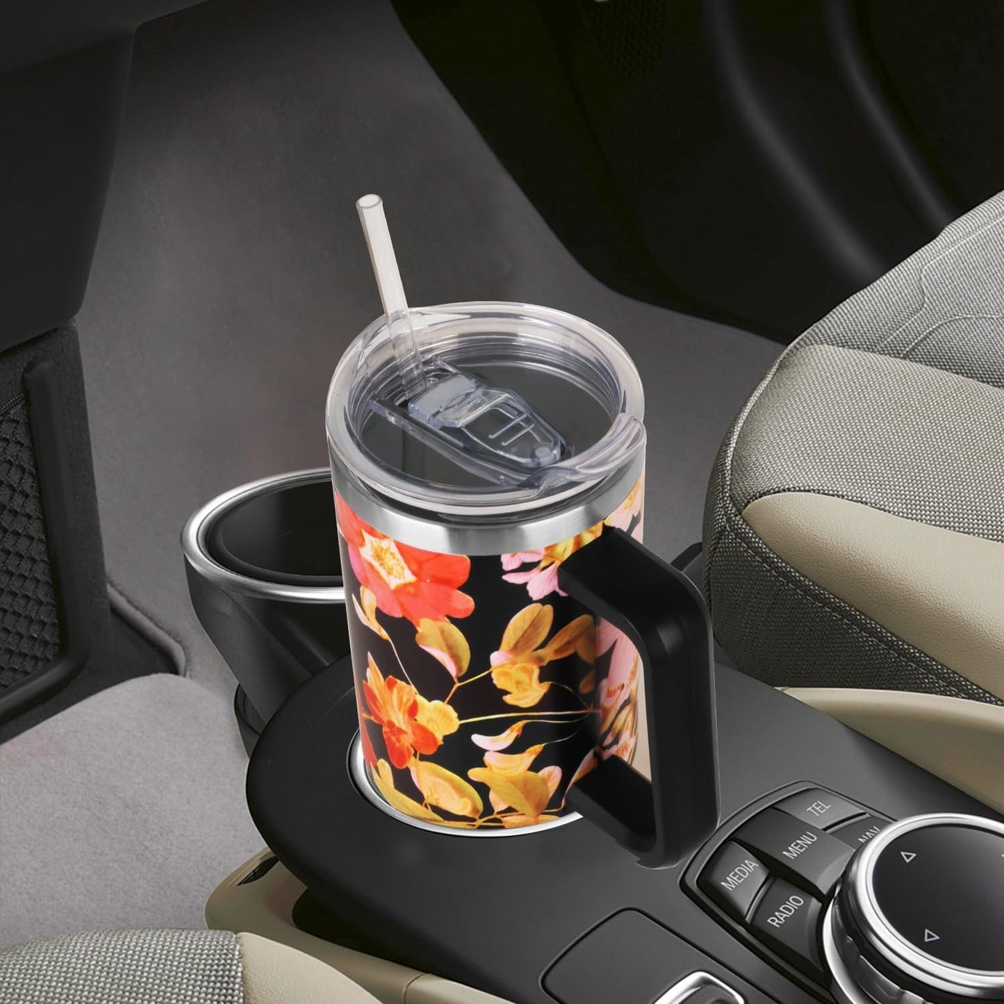 40 oz Insulated Tumbler with Handle & Straw   Leak Proof Travel Mug, Dishwasher2