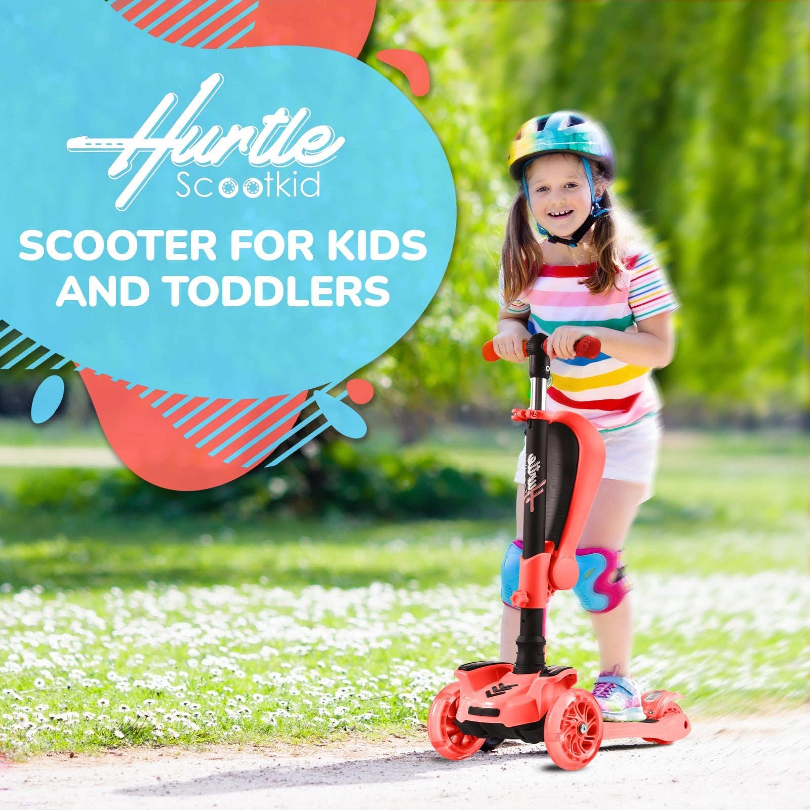 3-Wheeled Kids Scooter with LED Lights, Adjustable Handlebar, Foldable Seat - Si2