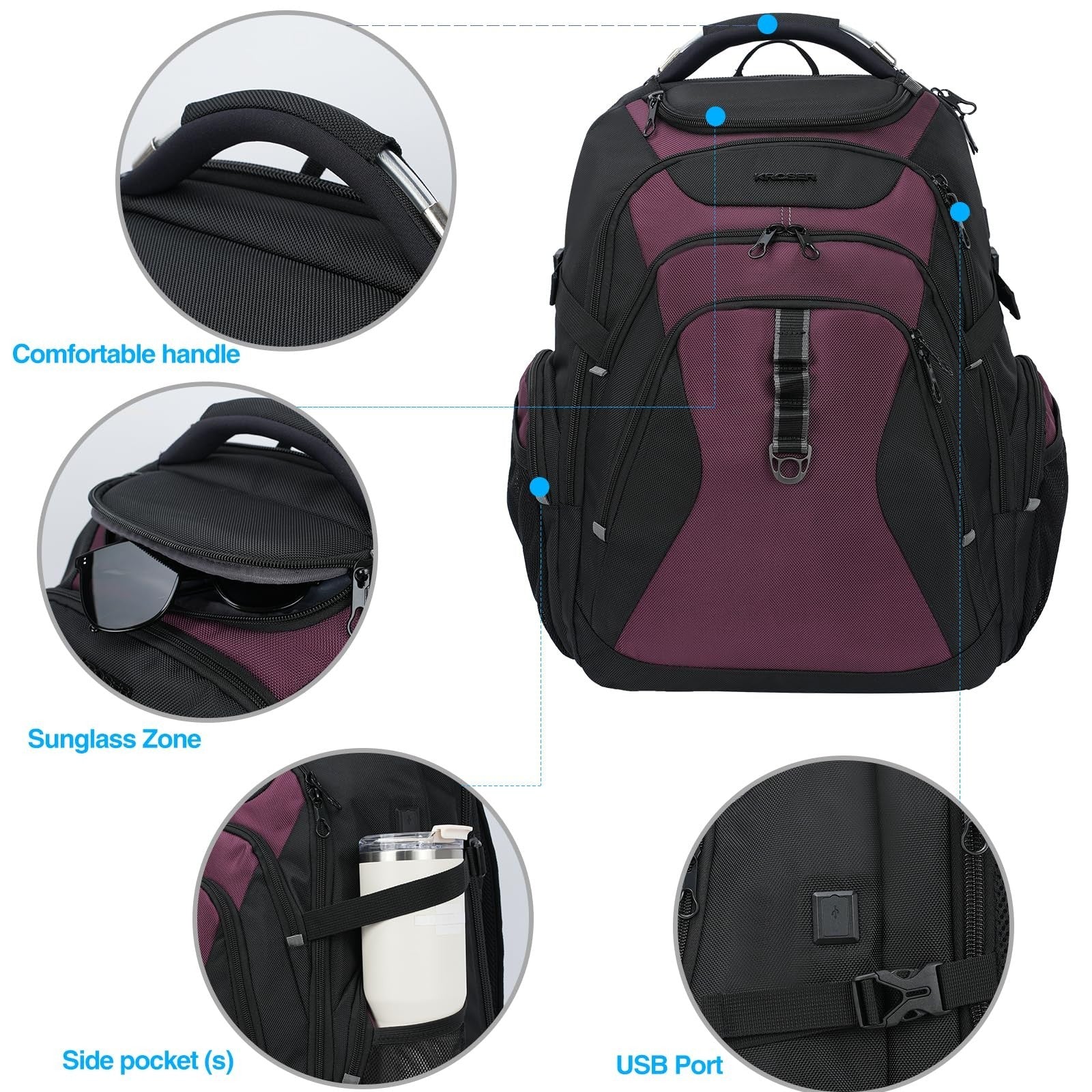 Spacious 17.3 Inch Laptop Backpack for Men   Stylish Black & Burgundy Design3