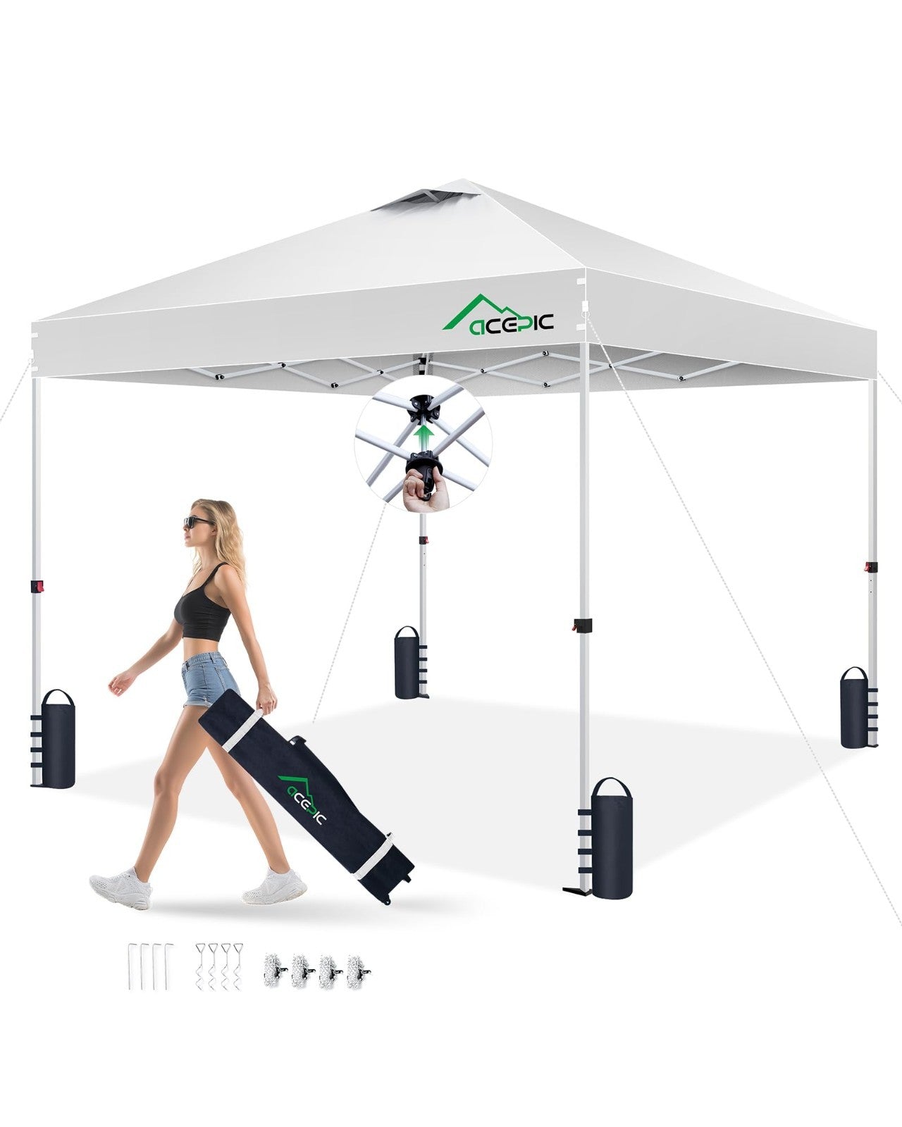 10x10 Pop Up Canopy Tent   Easy Setup Portable Shelter with UV Protection & Whee1