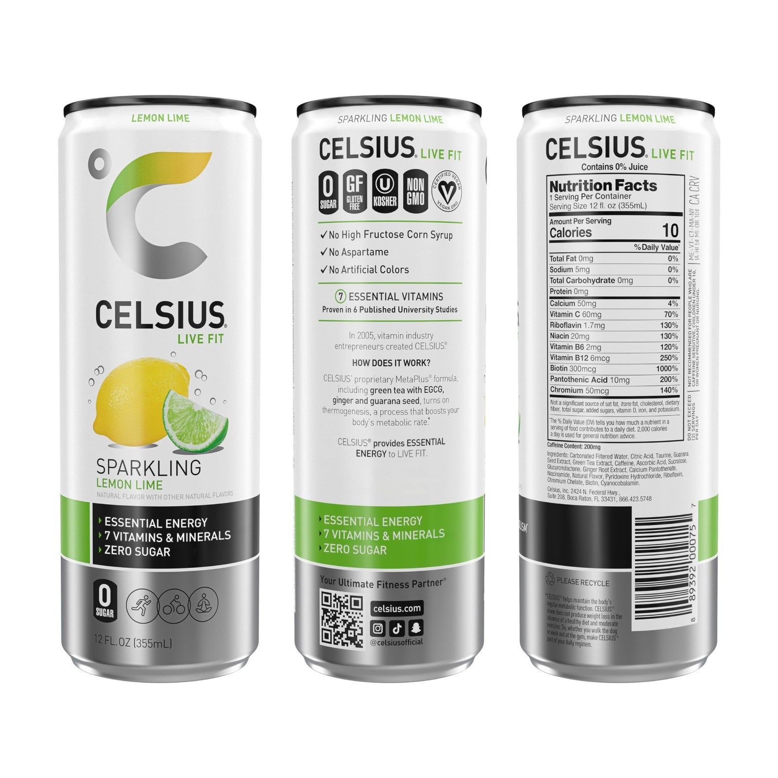 Sugar Free Energy Drink   Sparkling Lemon Lime Flavor, 12 Fl Oz, Pack of 122
