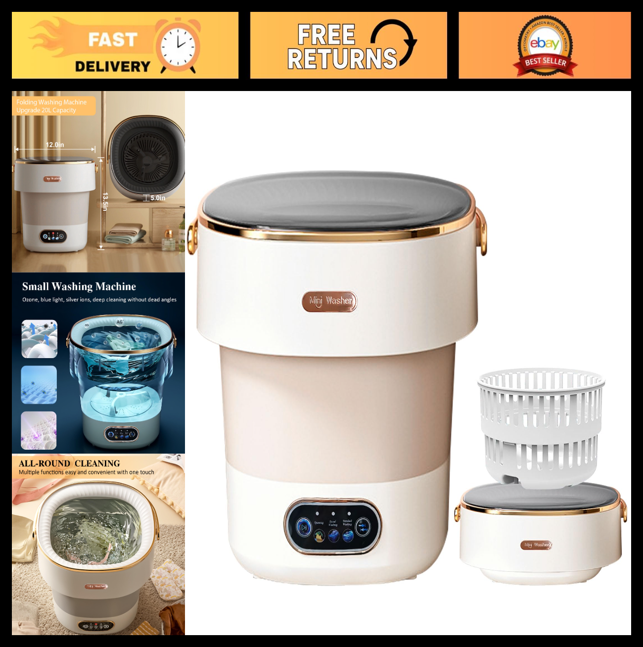 Portable Mini Washing Machine 20L with Spin Basket   Compact for Baby & Small Cl0