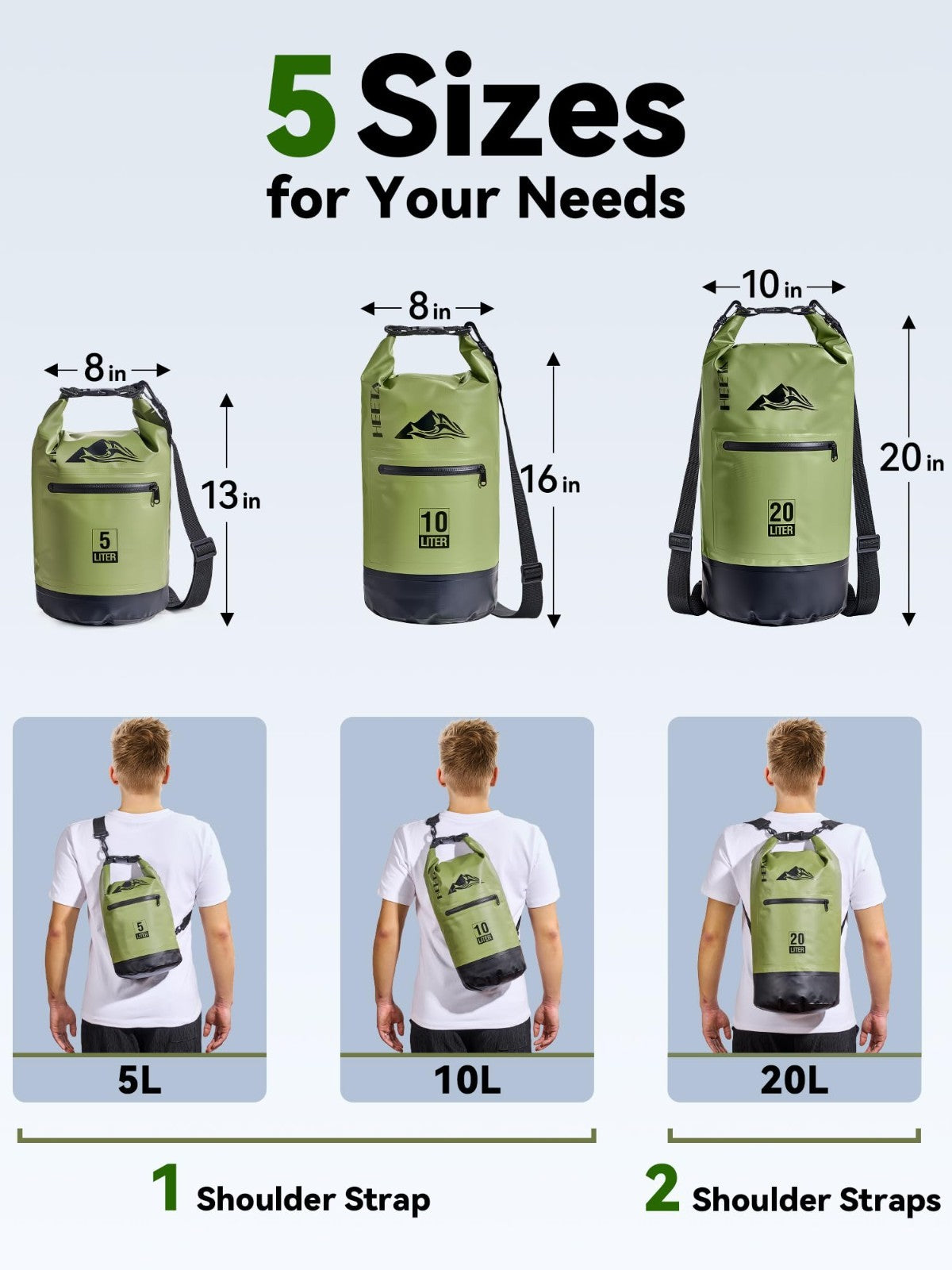 Lightweight Waterproof Dry Bag with Zipper Pocket - 5L/10L/20L/30L/40L for Trave2