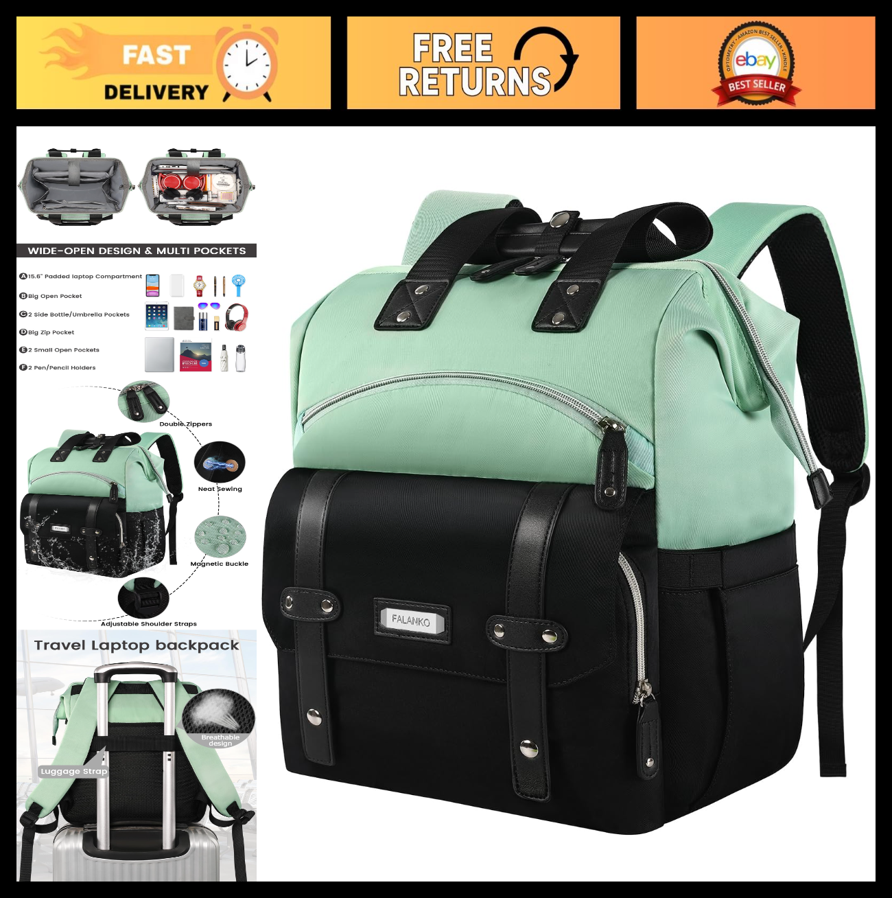 Stylish Anti Theft Laptop Backpack for 15.6" Laptops, Travel & College Use, Gree0