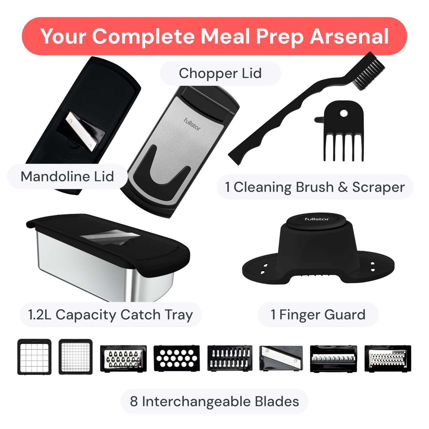 8 in 1 Vegetable Chopper & Mandoline Slicer | Sharp Stainless Steel Blades, Onio7