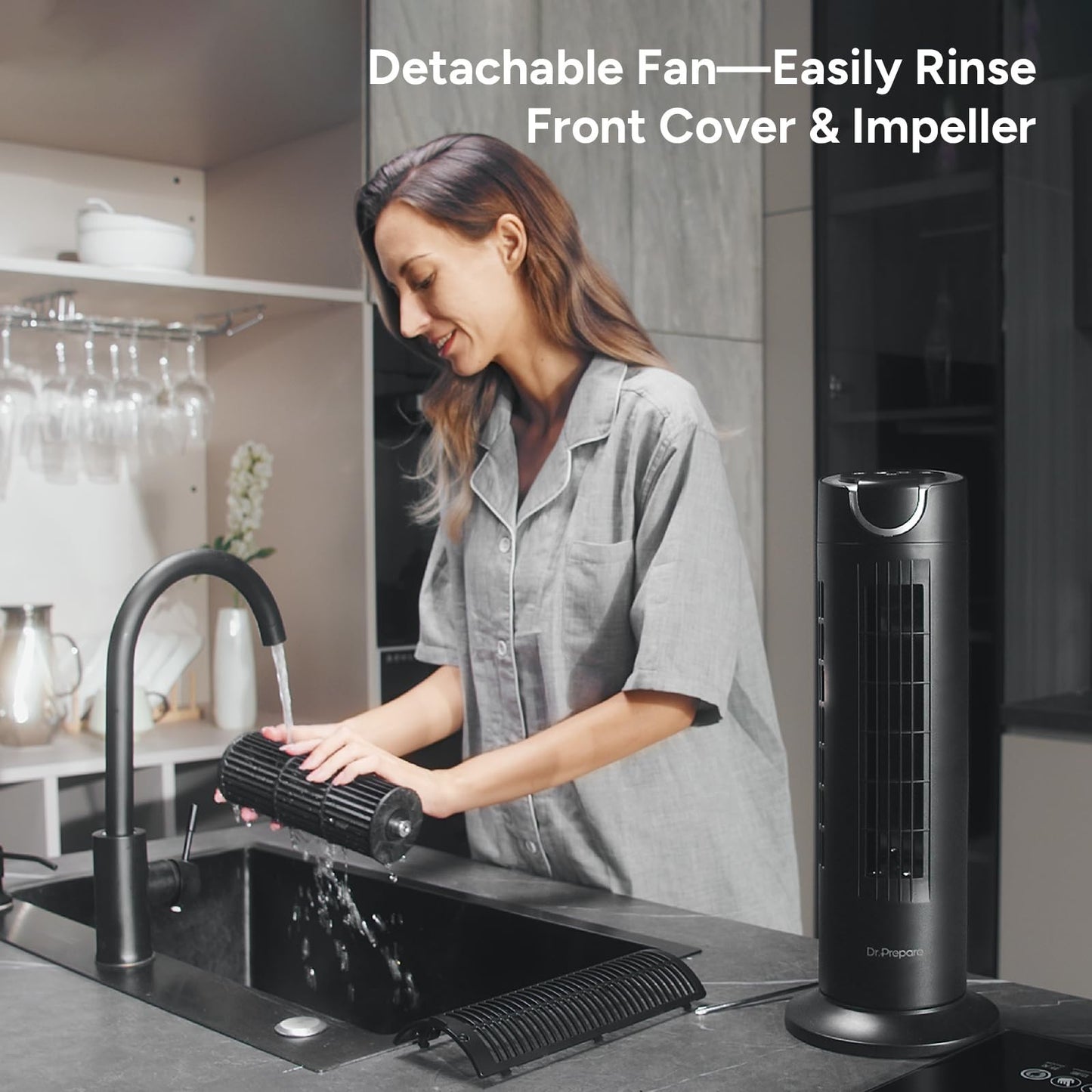 Quiet Bladeless Tower Fan with Remote, 8 Speeds, 80° Oscillation, 16" Portable I5