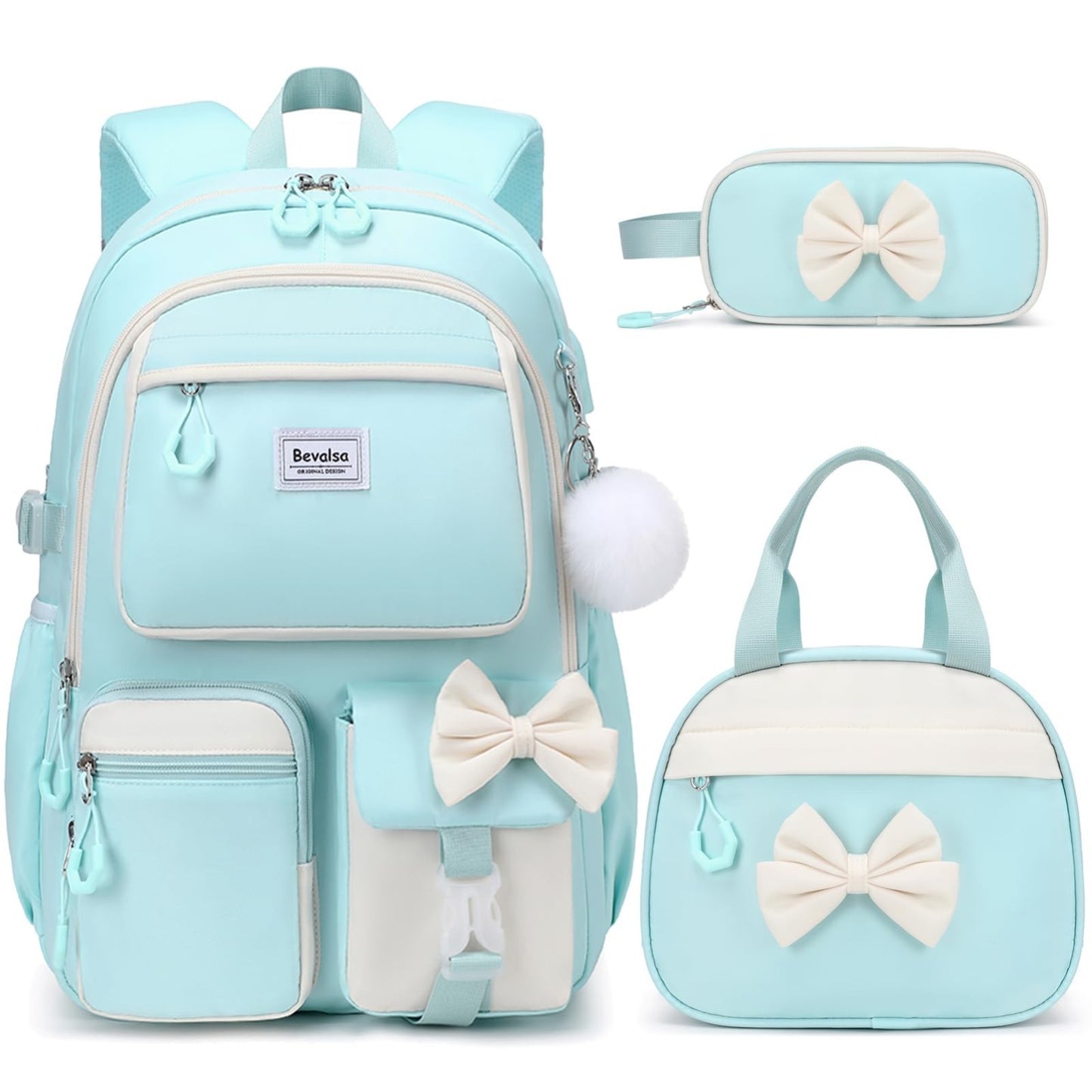 Cute Bow Backpack for Girls   School Bag Set with Lunch Bag & Pen Case1