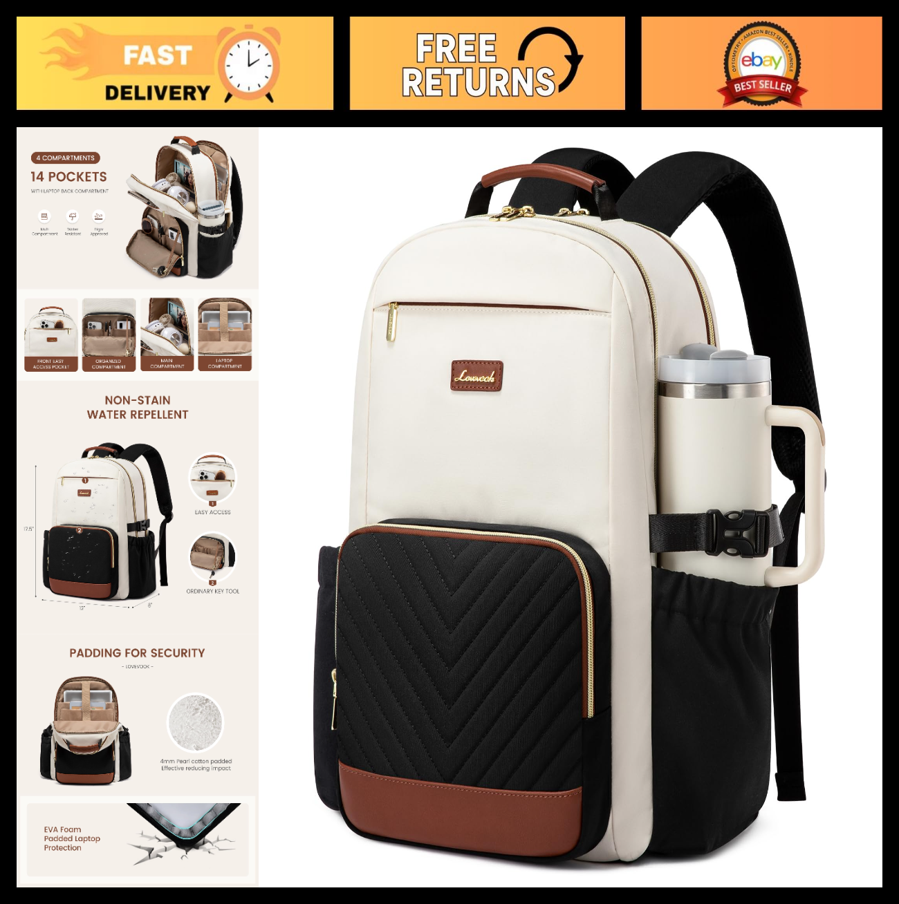 Stylish Laptop Backpack for Women, 15.6" Travel Bag with Pouch, Large Capacity,0
