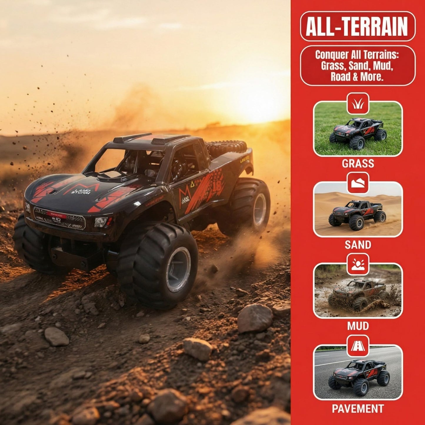 Amphibious Remote Control Car - Fully Submersible 4WD Monster Truck for Kids, 603