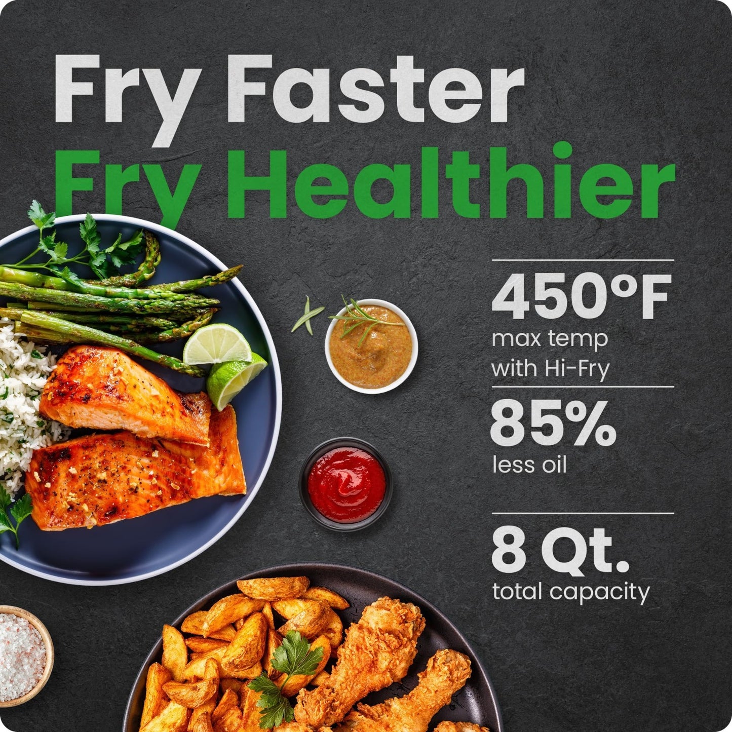 8 Qt Air Fryer 4 in 1 TurboFry | 450°F Hi Fry for Crispy Results | XL Nonstick B2